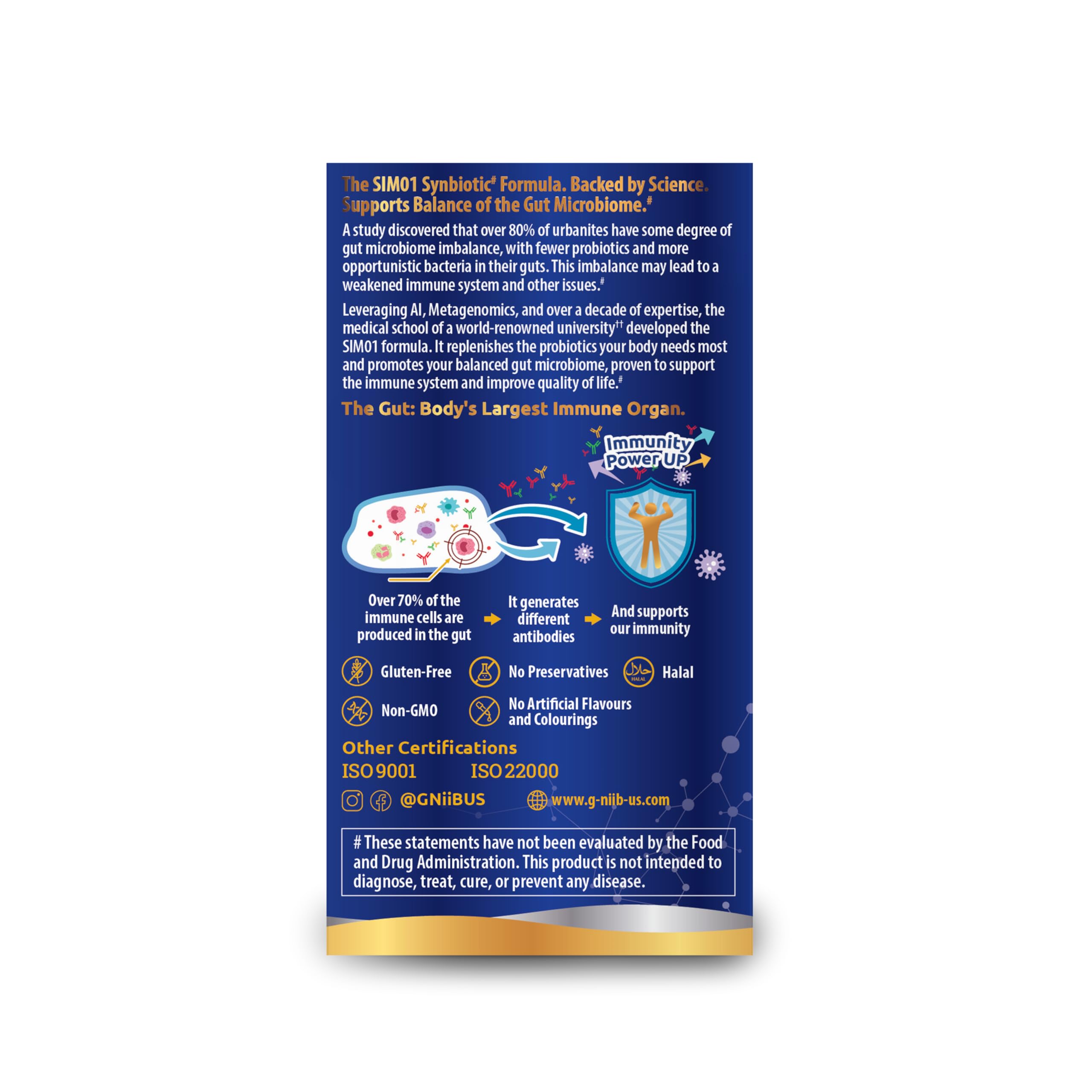 G-NiiB Immunity Elite (SIM01 Synbiotic Formula) - Potent Live probiotics and Added prebiotics to Support Immunity, Regularity, Sleep, Mood, and Skin - 5X More Effective in Reaching the Gut Alive G-NiiBAu supplements
