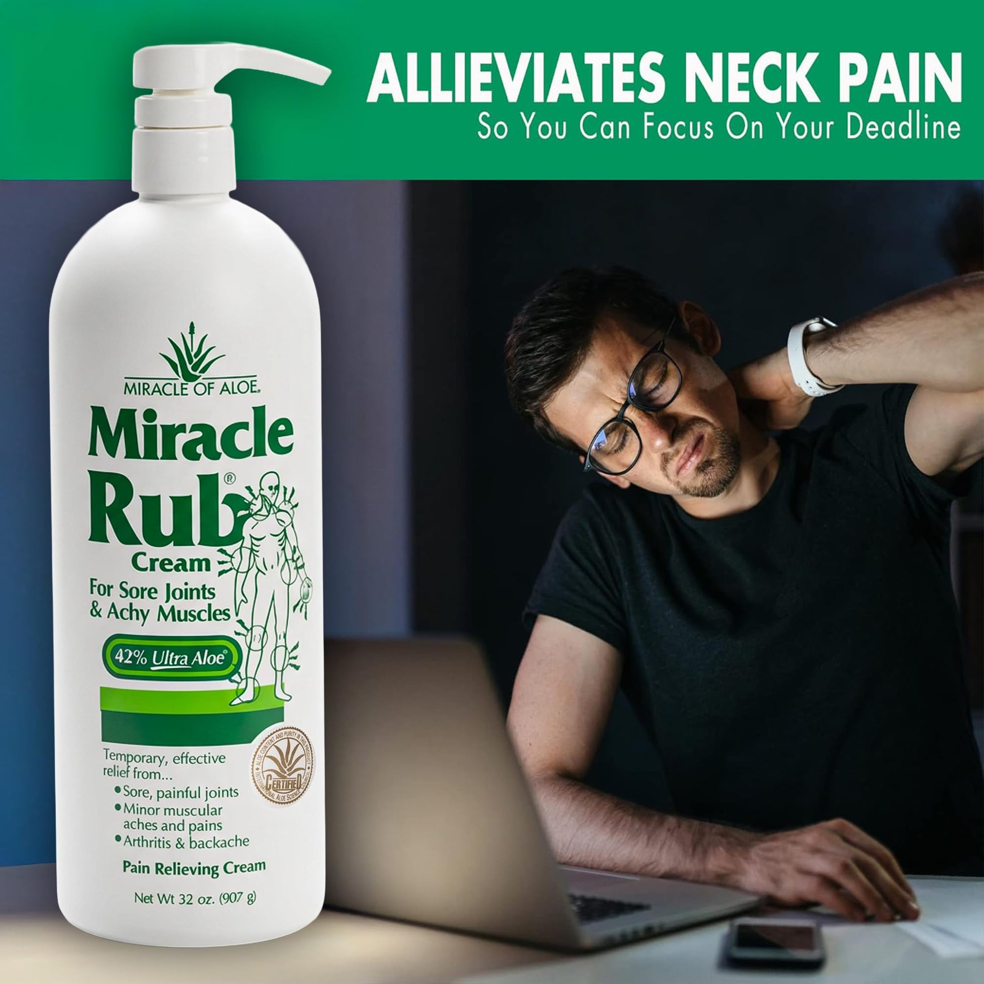 Miracle of Aloe Miracle Rub Pain Relieving Cream 32 oz, Fast & Effective Relief for Arthritis, Muscle, and Joint Pain - Maximum Strength UltraAloe Formula, Topical Analgesic Miracle of AloeAu supplements