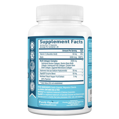 Premium Multi Collagen Peptides (Types I, II, II, V, X) - Collagen Pills for Skin Care, Hair Growth, Nails & Joints - Vitamin C, Hyaluronic Acid Purely OptimalUS supplements