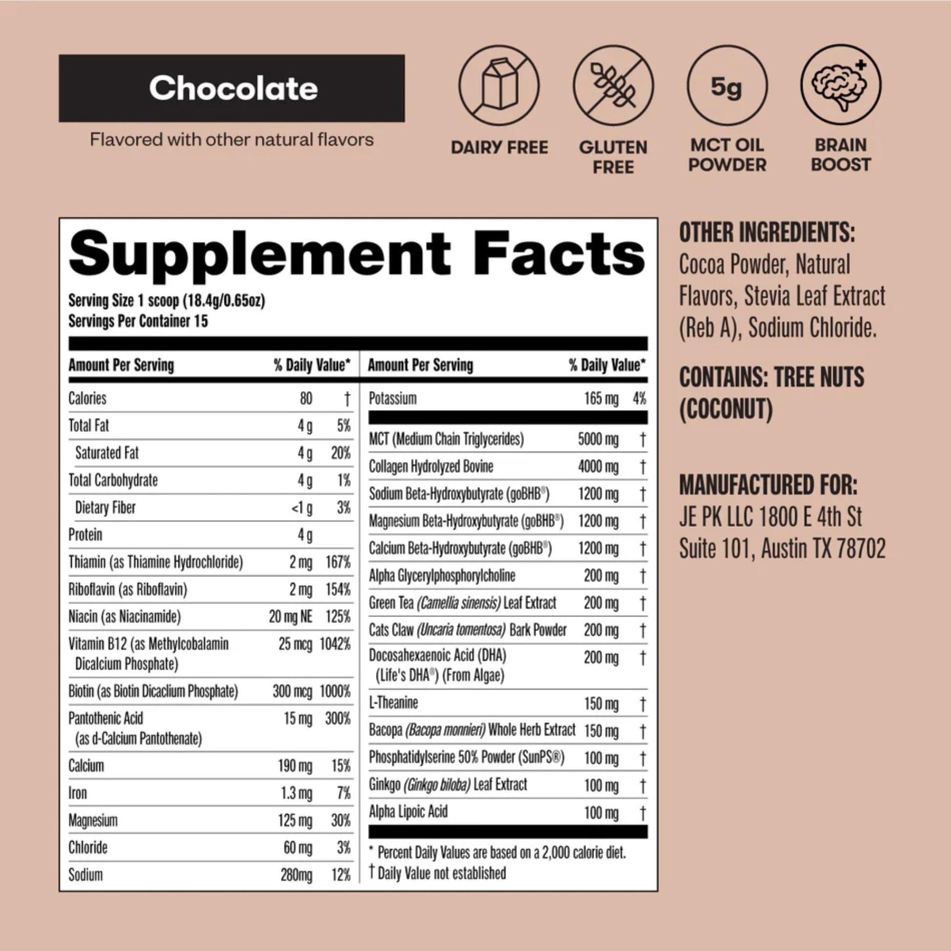Perfect Keto Nootropic Brain Support, Caffeine Free Focus and Energy Supplement with Alpha Lipoic Acid, L Theanine, Ginkgo Biloba, Alpha GPC, MCT's, Collagen, Ketones, Chocolate Drink Mix, 15 Servings Perfect KetoAu supplements