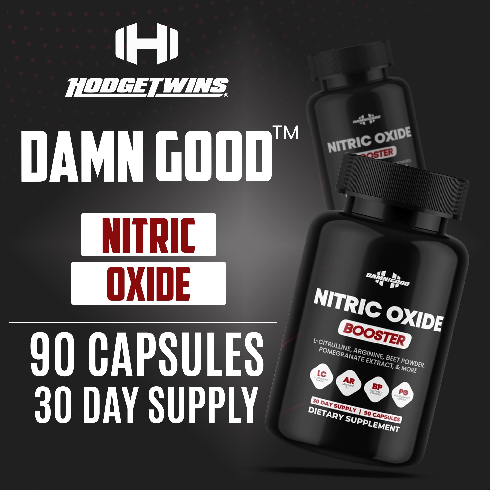 DAMN GOOD The Hodge Twins Nitric Oxide Booster – Beet Root Nitric Oxide & Arginine Citrulline Supplement, Pomegranate Blend for Workout Drive, Endurance Support & Pump Power - 90 Capsules DAMN GOODAu supplements