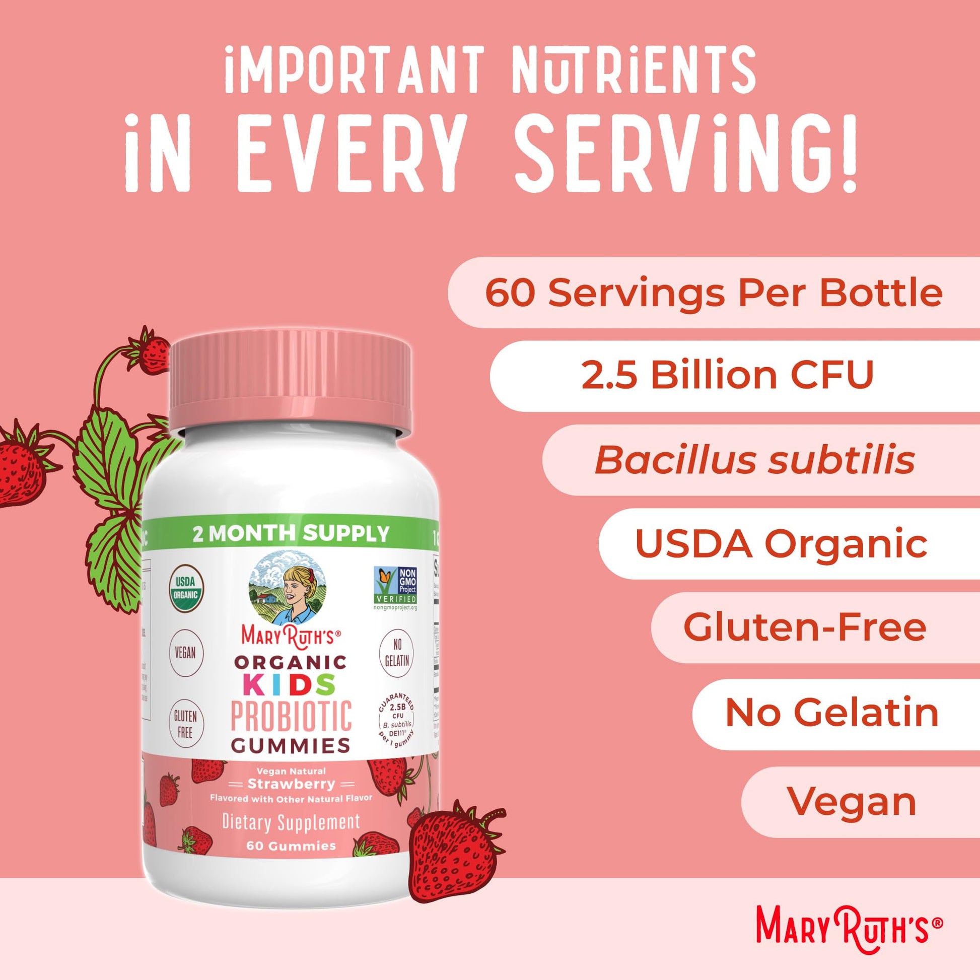 MaryRuth Organics Kids Probiotics for Digestive Health | USDA Probiotic Gummies | 2 Month Supply | Kids Probiotics | Immune Support | Gut Health Supplement | Vegan | Non-GMO | Gluten Free | 60 Count MARYRUTH'SUS supplements