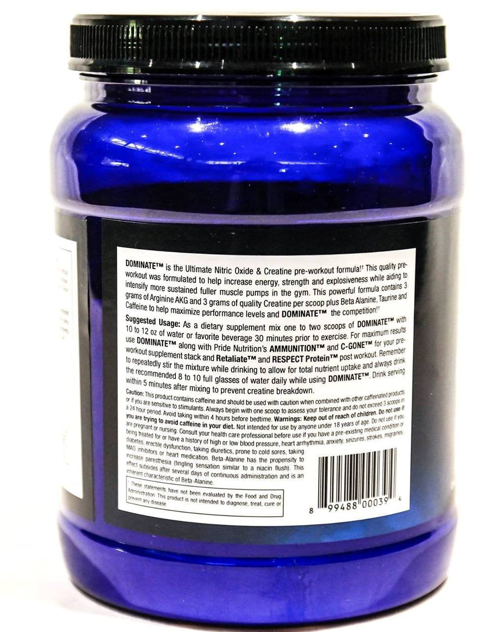 #1 Pre Workout - Dominate X 500g - Best Nitric Oxide & Creatine Pre-Workout Formula Pride NutritionUS supplements