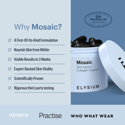 ELYSIUM Mosaic - Hyaluronic Acid Supplement - Clinically Proven - Fights Fine Lines & Skin Aging - Collagen Supplement - 30-Day Supply (Vegan Softgels) ELYSIUMUS supplements