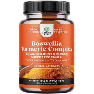 Boswellia Extract Capsules with Turmeric - Advanced Immune Health Support Supplement - Turmeric & Boswellia Serrata Capsules 500mg per Serving for Body Detox & Healthy Joints - 90 Count Natures CraftAu supplements