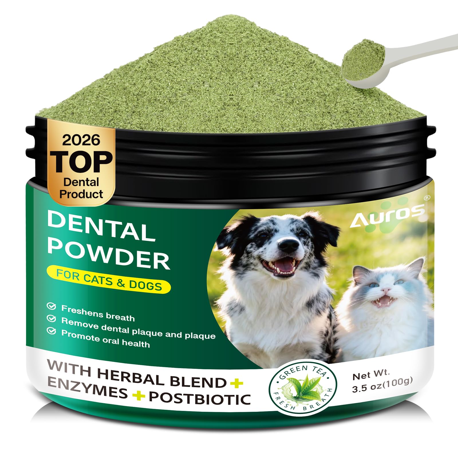 Dog Dental Powder for Teeth Cleaning Plaque & Bad Breath Off, Dental Powder for Dogs Teeth with Natural Herbal Blend & Postbiotics, Dog Teeth Cleaning Powder with Enzymes for Dogs & Cats (3.5oz) AUROSAu supplements