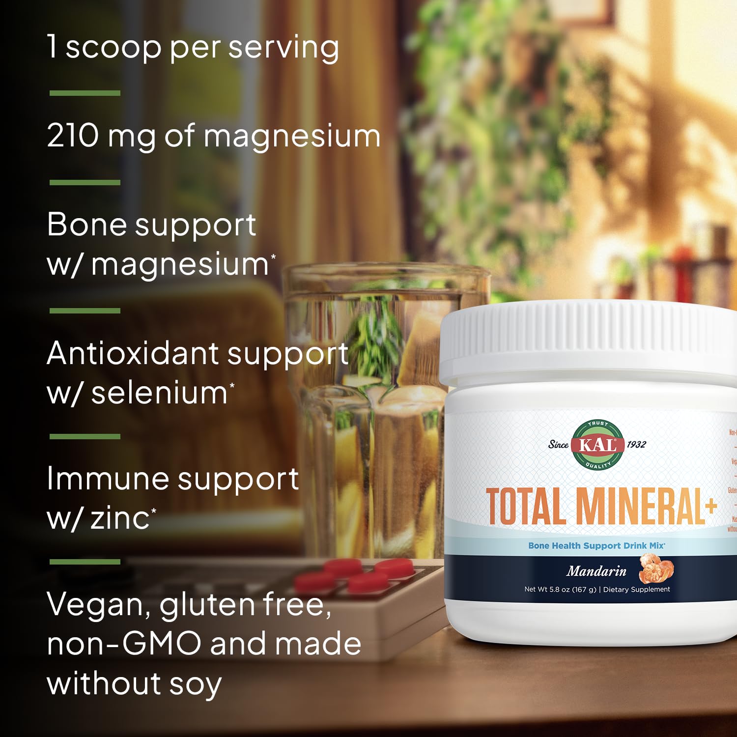 KAL Total Mineral+ Powder - Total Complex - Magnesium Glycinate, Zinc, Calcium and More - Bone Health & Whole Body Support Supplement - Vegan, Non-GMO, Gluten-Free 60-Day Guarantee - 30 Servings KALAu supplements