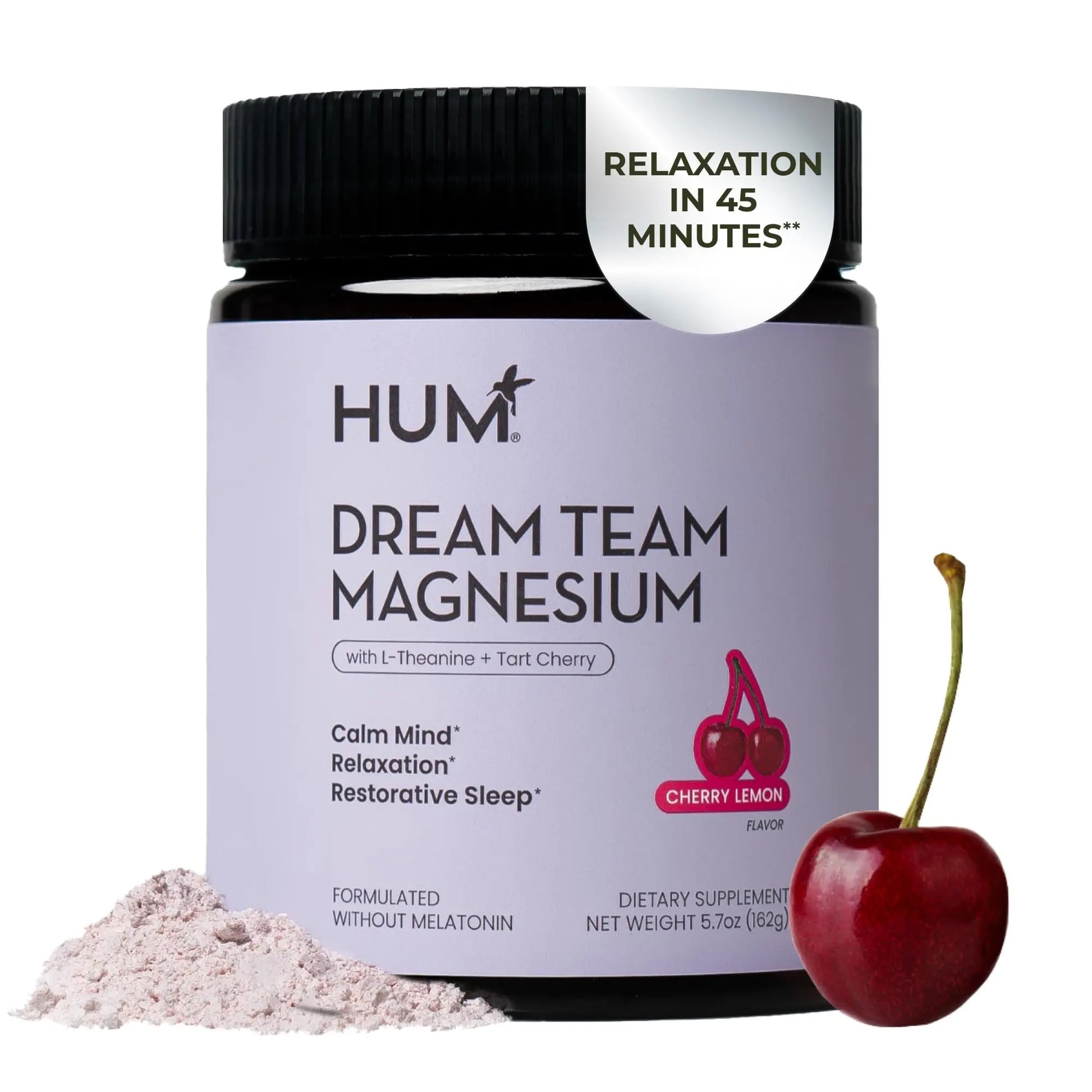 Hum Nutrition Dream Team Magnesium Bisglycinate Powder, L Theanine & Tart Cherry Magnesium Supplement Drink Mix, Support Rest, Relaxation & Sleep Routine, Gluten Free, Vegan, Cherry Lemon, 30 Servings HUMAu supplements