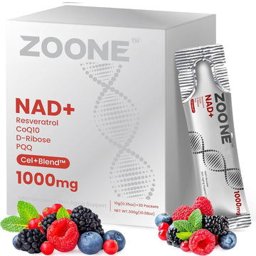 Zoone NAD Resveratrol Supplement, NAD+ Liquid Supplement 1000mg, with Nicotinamide Riboside, Resveratrol & PQQ, NAD Supplements for Men & Women, Healthy Aging & Boosts Cellular Energy – 30 Packs ZooneAu supplements