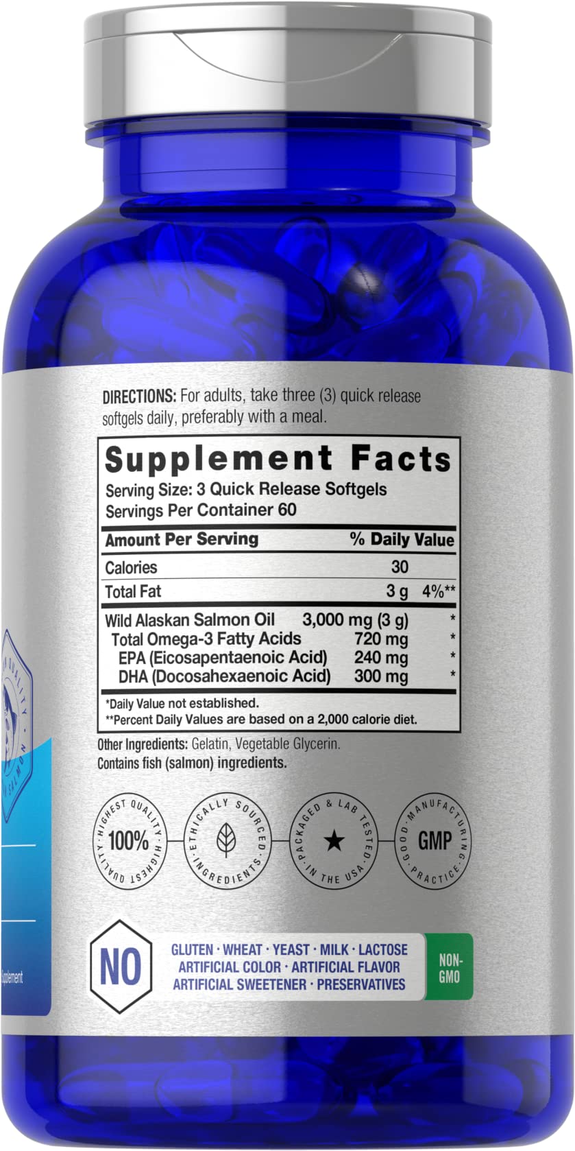 Wild Alaskan Salmon Fish Oil | 180 Softgel Capsules | Gluten Free, Non-GMO | High Potency HorbäachAu supplements