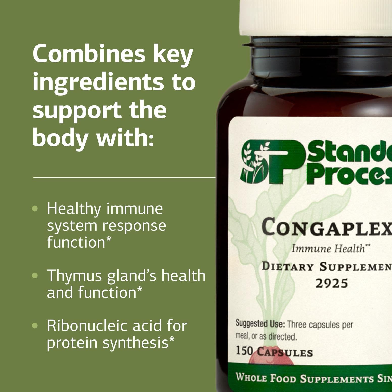 Standard Process Inc. Congaplex - Thymus Gland Support Supplement - Immune Health with Calcium Lactate, Magnesium, Vitamin C & Vitamin A - Immune System Aid with Mushroom Powder - 150 Capsules Standard Process Inc.Au supplements