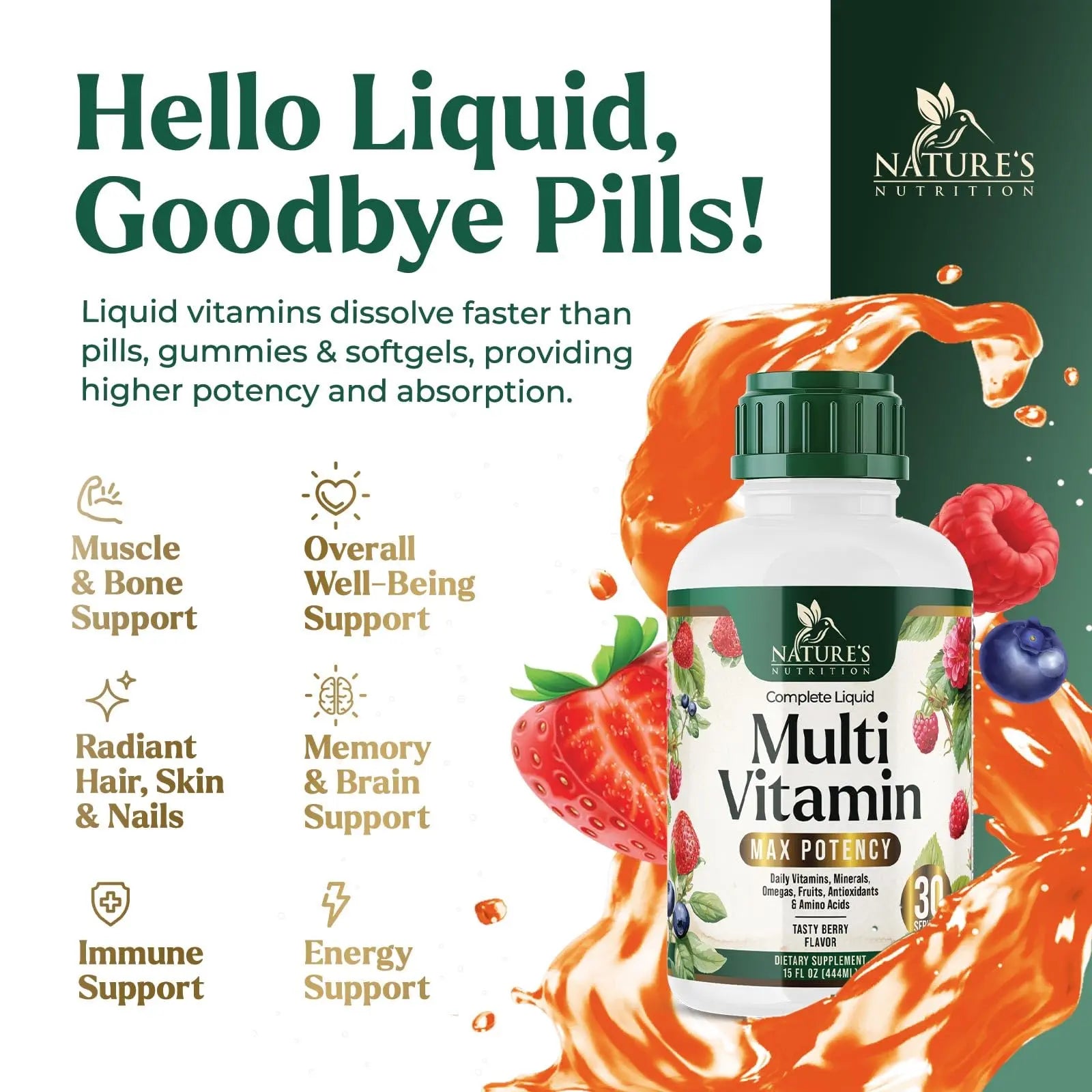 Liquid Multivitamin - Sugar Free Daily Multi Vitamin for Women, Men & Kids, Vitamins A, C, D, B-12, Biotin & Zinc - Supports Faster Hair Growth Nature's NutritionAu supplements