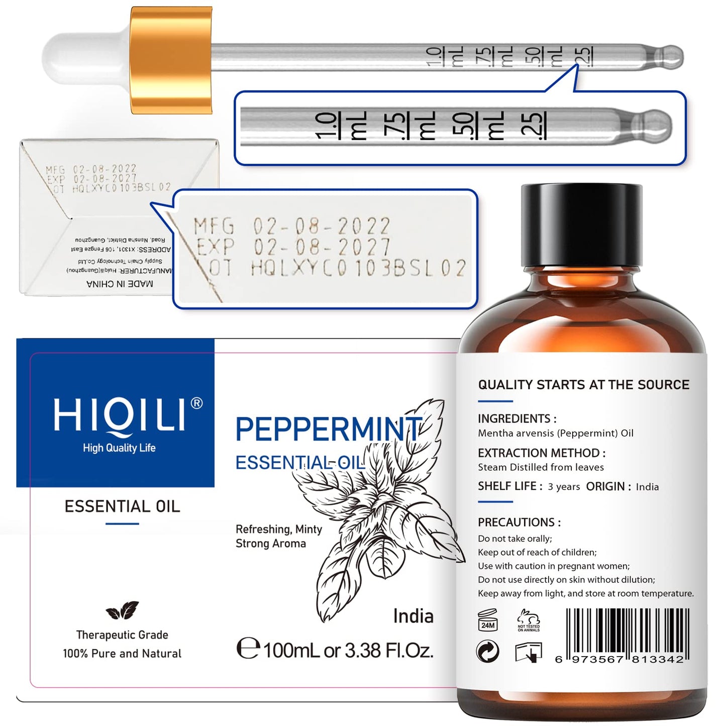 HIQILI Peppermint Oil 100ML, 100% Pure Peppermint Essential Oil Natural for Diffuser HIQILIUS supplements