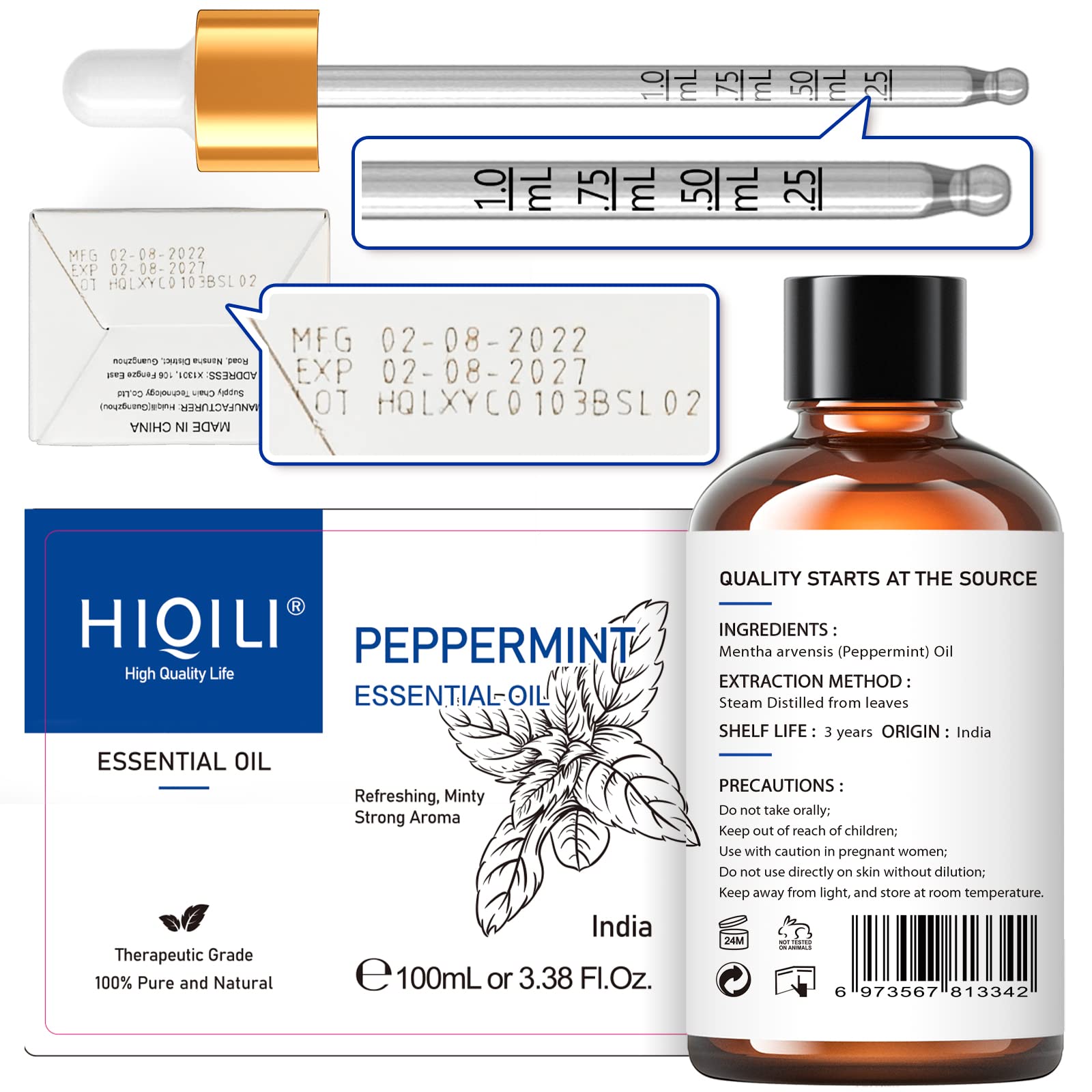 HIQILI Peppermint Oil 100ML, 100% Pure Peppermint Essential Oil Natural for Diffuser HIQILIUS supplements