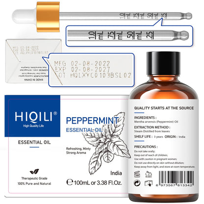 HIQILI Peppermint Oil 100ML, 100% Pure Peppermint Essential Oil Natural for Diffuser HIQILIUS supplements