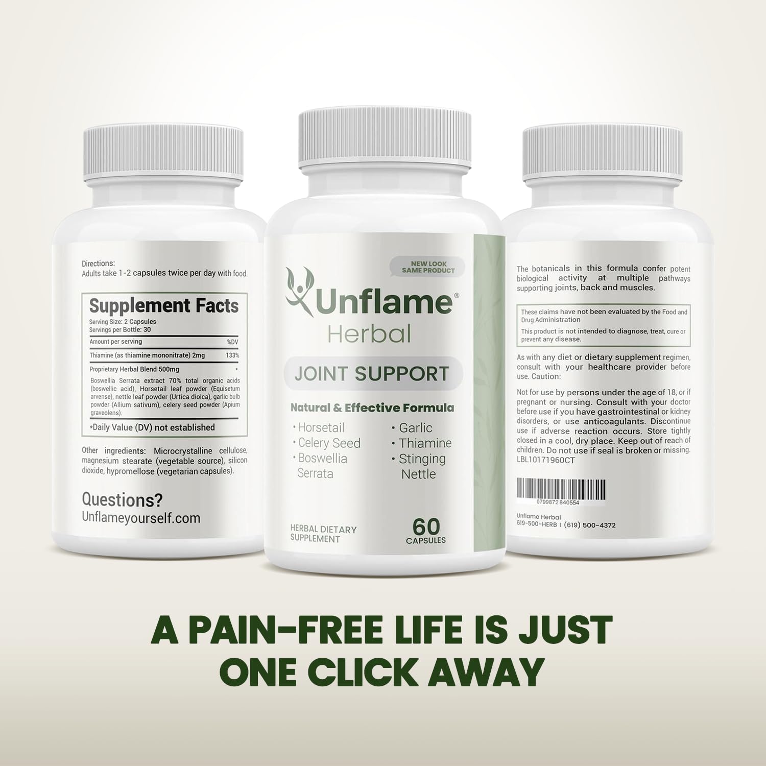 Unflame Herbal Supplement – Botanical Support for Joints, Back, and Muscles – 60 Capsules – Natural Herbal Blend – Dietary Supplement UnflameAu supplements