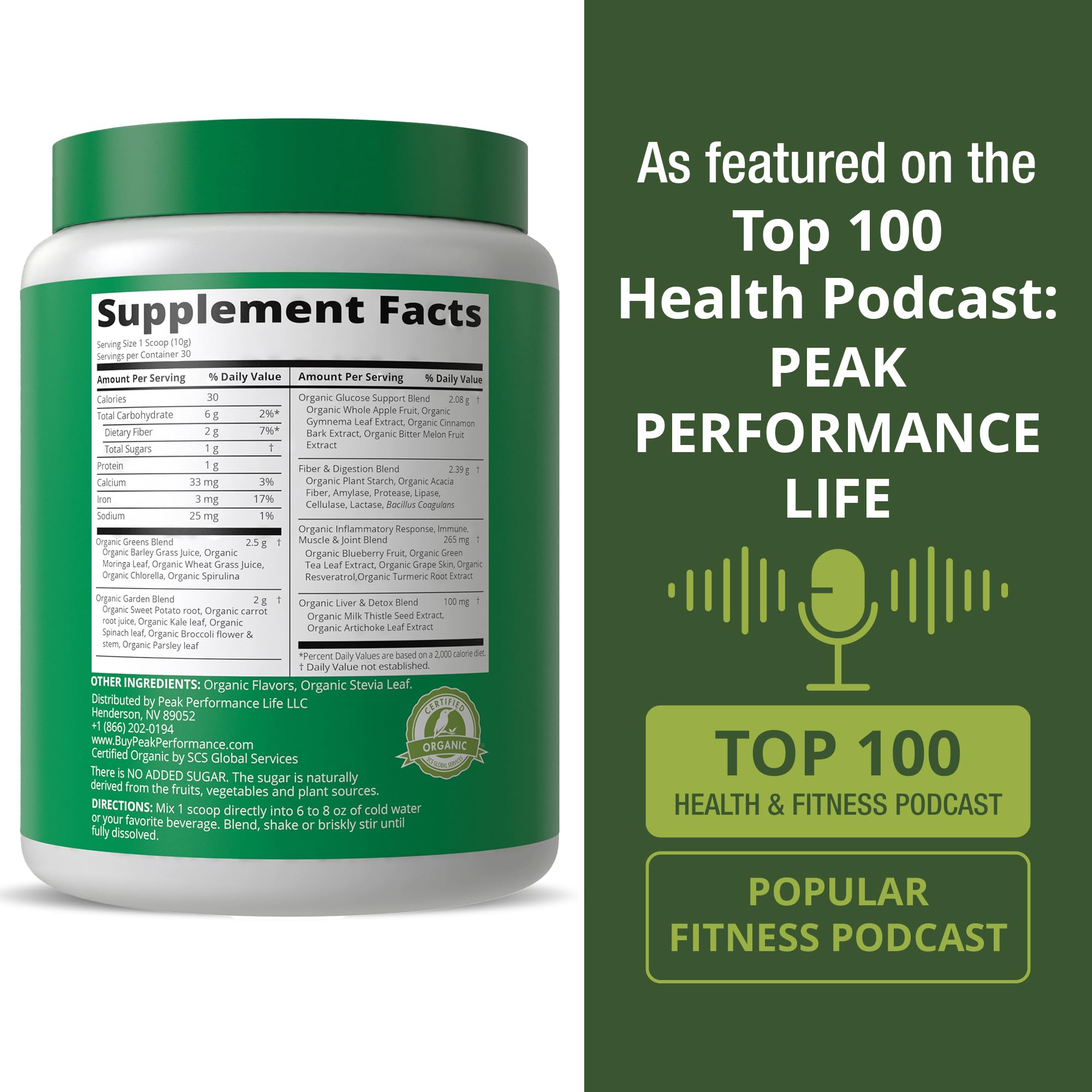 Peak Performance Organic Greens Superfood Powder. Best Tasting Super Greens Powder with 25+ Organic Ingredients for Max Energy and Athletic Performance. Vegan Keto Green Juice Daily Drink Peak PerformanceAu supplements