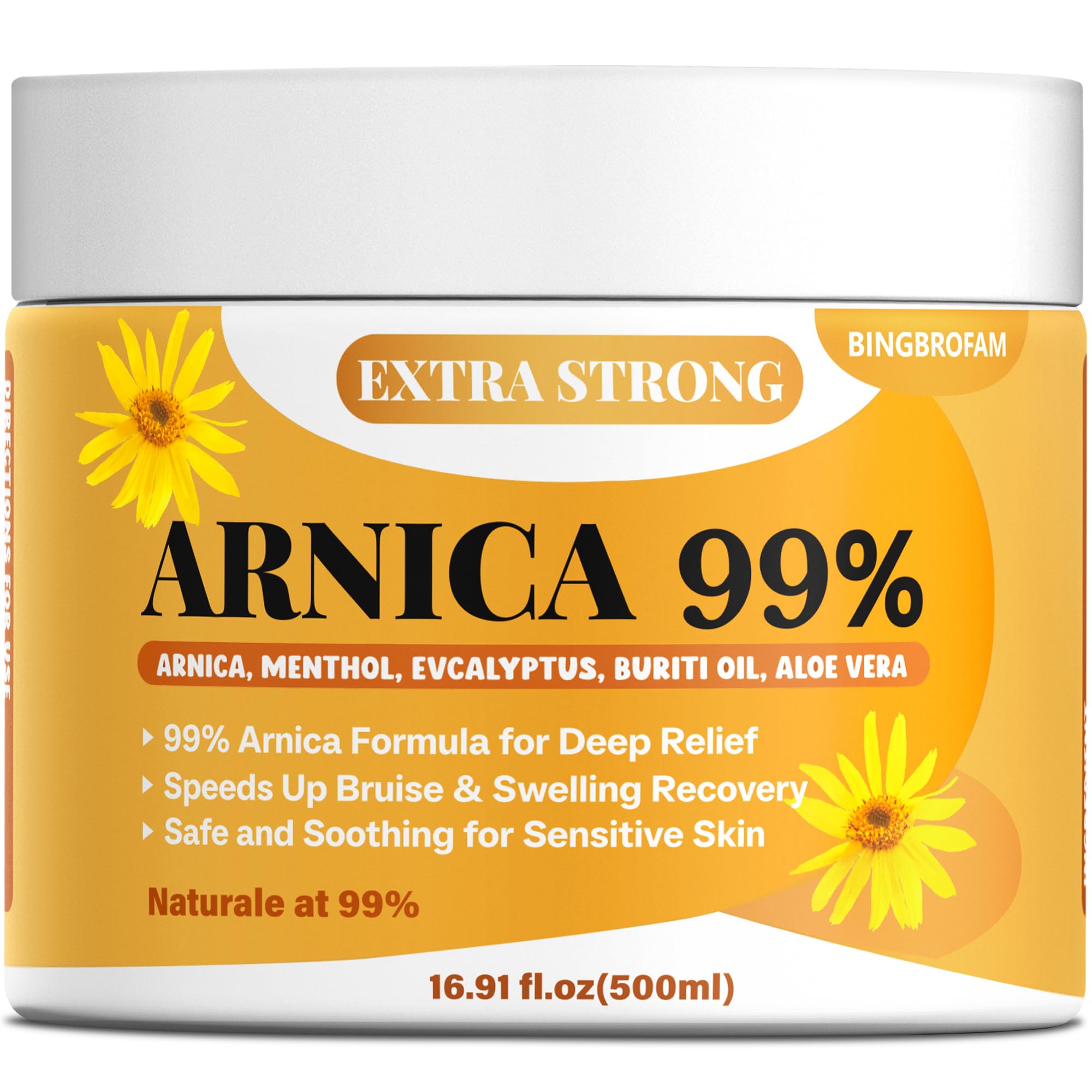 Bingbrofam Arnica Cream 99% Extra Strength Gel Pain Relief for Fast Healing Thin Skin, Seniors Bruises with Menthol, Swelling, Soothing Massage, 16.9 Oz BingbrofamAu supplements