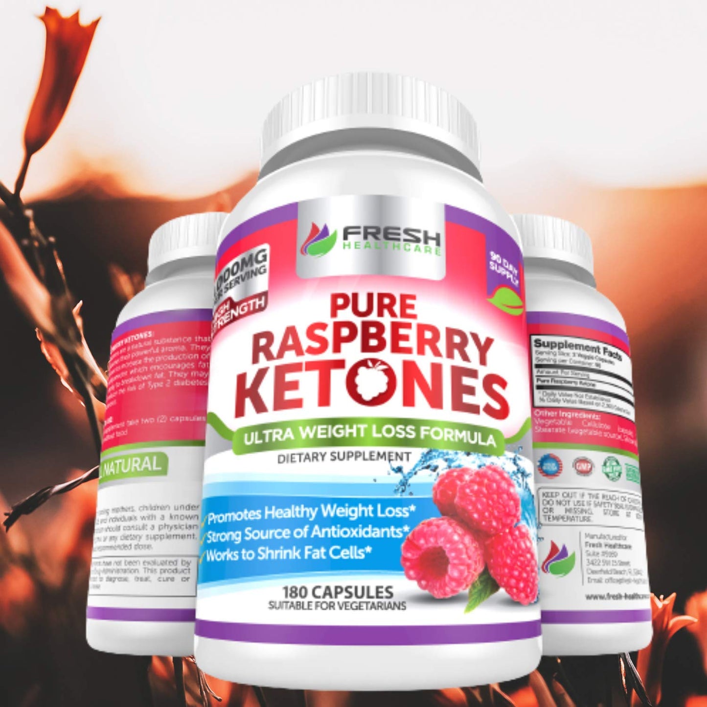 FRESH HEALTHCARE Pure 100% Raspberry Ketones Max 1000mg Per Serving - 3 Month FRESH HEALTHCAREUS supplements