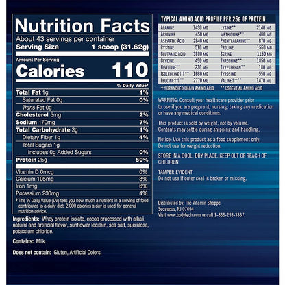 BODYTECH Whey Protein Isolate Powder - Rich Chocolate (3 lbs./43 Servings) BODYTECHUS supplements