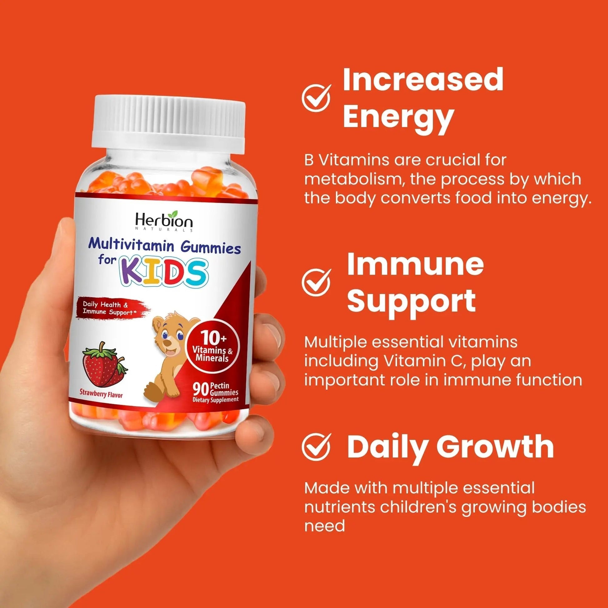 HERBION Naturals Multivitamin Gummies for Kids, Immune Support with Vitamin C, D3, B12, A, E & Zinc, Strawberry Flavor HERBIONAu supplements