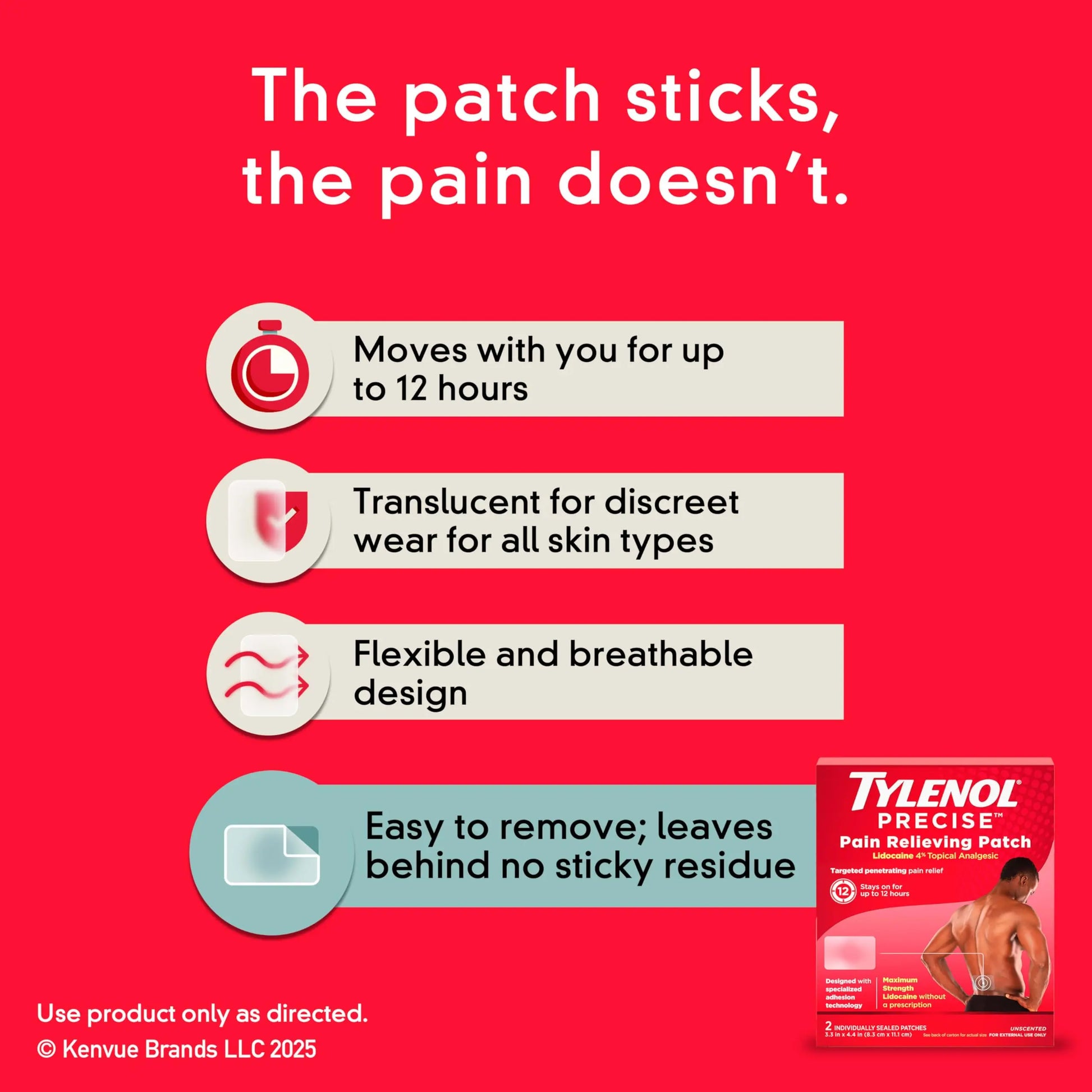 Tylenol Precise Pain Relieving Patches, Large Topical Analgesic Patches + Maximum OTC Strength Lidocaine Penetrates, Targeted Relief Ideal for Shoulder, Back & Knee Pain, Unscented, 4 ct TylenolAu supplements