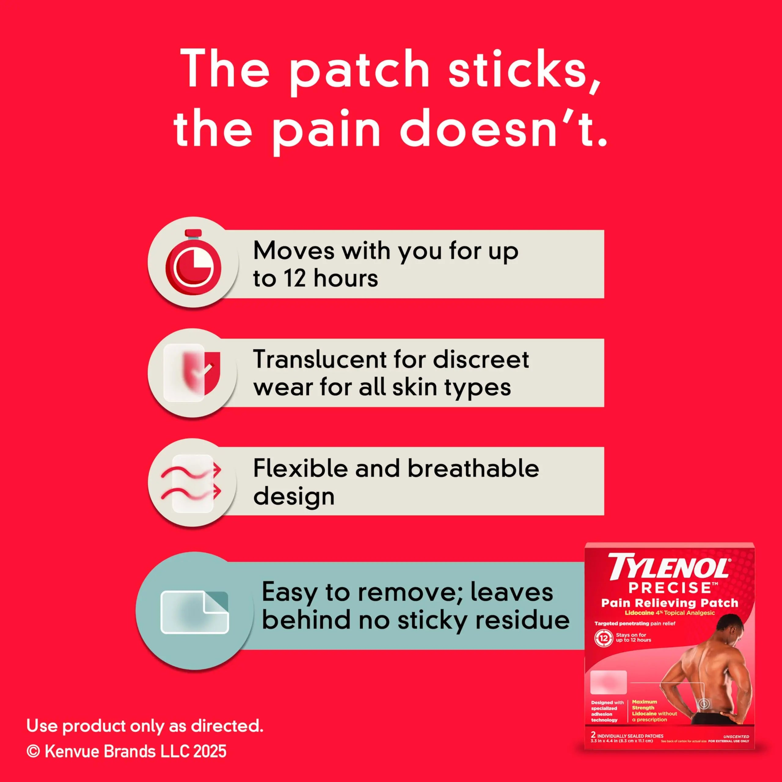 Tylenol Precise Pain Relieving Patches, Large Topical Analgesic Patches + Maximum OTC Strength Lidocaine Penetrates, Targeted Relief Ideal for Shoulder, Back & Knee Pain, Unscented, 4 ct TylenolAu supplements