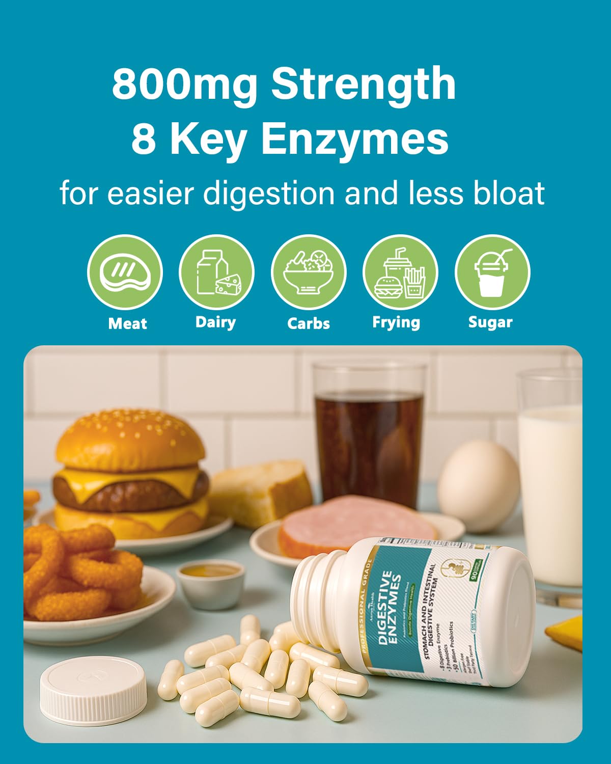 Anven Health 800mg Digestive Enzymes for Men and Women with Probiotics & Prebiotics, 8 Key Enzymes, Protease, Amylase & Lipase | 180 Capsules - A 60-Day Supply for Bloating & Gas Relief - Non-GMO Anven HealthAu supplements