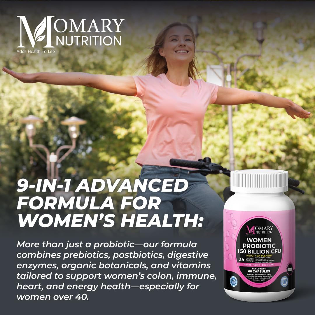 9-in-1 Bio Cultures Complex for Women – 150 Billion CFU Probiotics with 34 Diverse Strains, Organic Prebiotics, Postbiotics, Digestive Enzymes & Biotin – Supports Digestive Balance & Gut Microbiome MOMARY NUTRITIONAu supplements