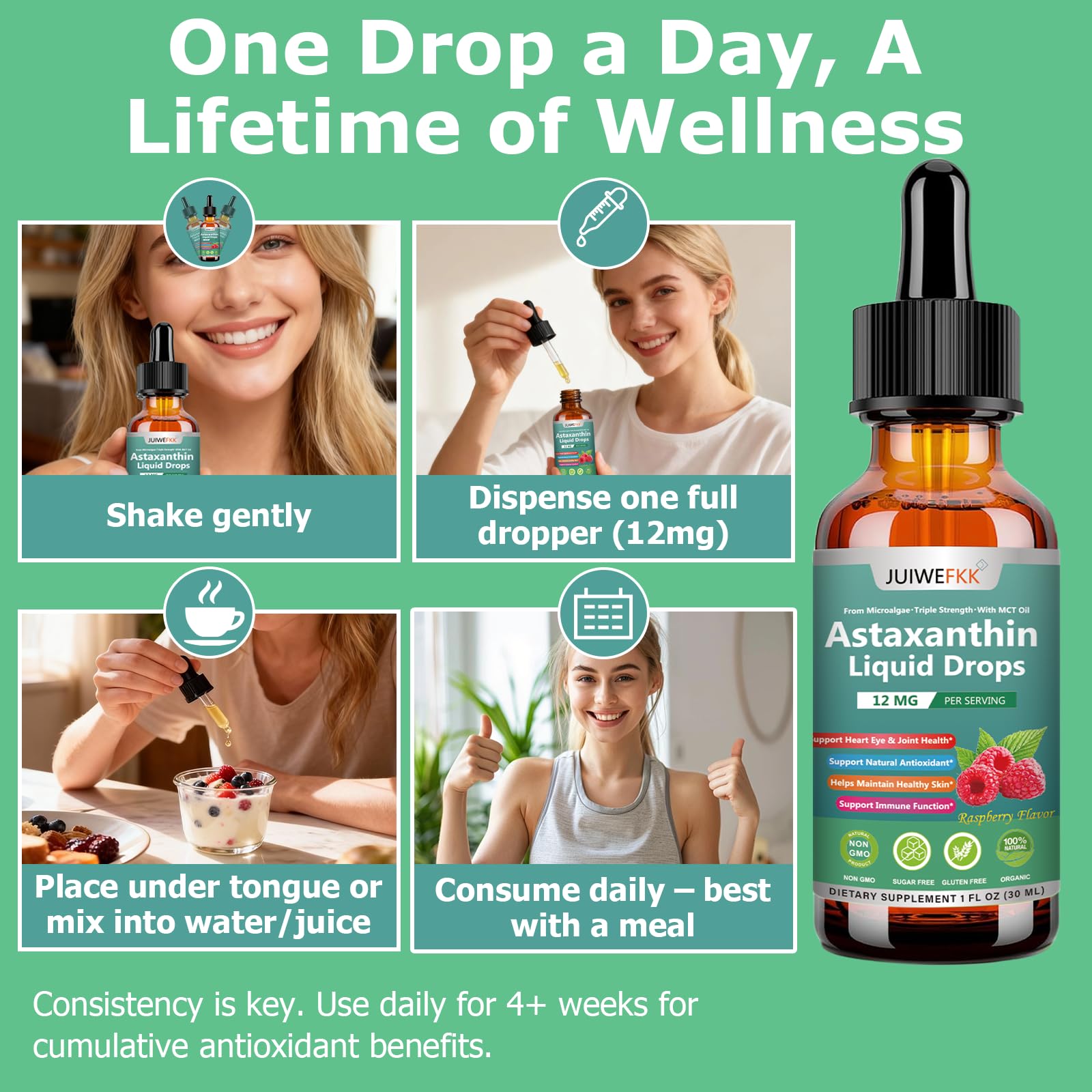 JUIWEFKK Astaxanthin Supplement 12mg Liquid Drops, Premium Natural Astaxanthin Antioxidant from Fresh Microalgae Source w. Mct Oi for Eye Immune Joint Skin Health, Liquid Formula for Max Absorption JUIWEFKKAu supplements