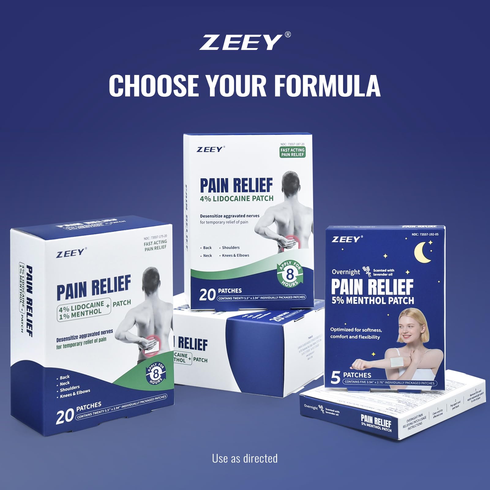ZEEY 5% Menthol Overnight Pain Relief Patches, French Lavender Oil Pain Patch for Back, Knee, Neck, Shoulders, Joints, Muscle Soreness, Fast Acting, Topical Analgesic, Gel Patch, 3.94" x 2.76", 5Ct ZEEYAu supplements