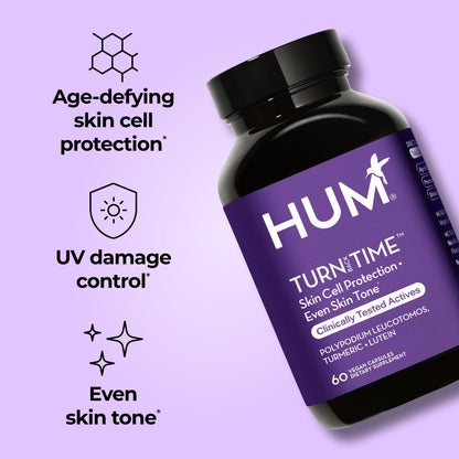 HUM Turn Back Time Turmeric Supplement for Youthful Looking Skin Support with Green Tea Extract, Lutein & Polyphenols, Skin Care Aging & Collagen Support Capsules for Even Tone, 60 Vegan Capsules HUMUS supplements