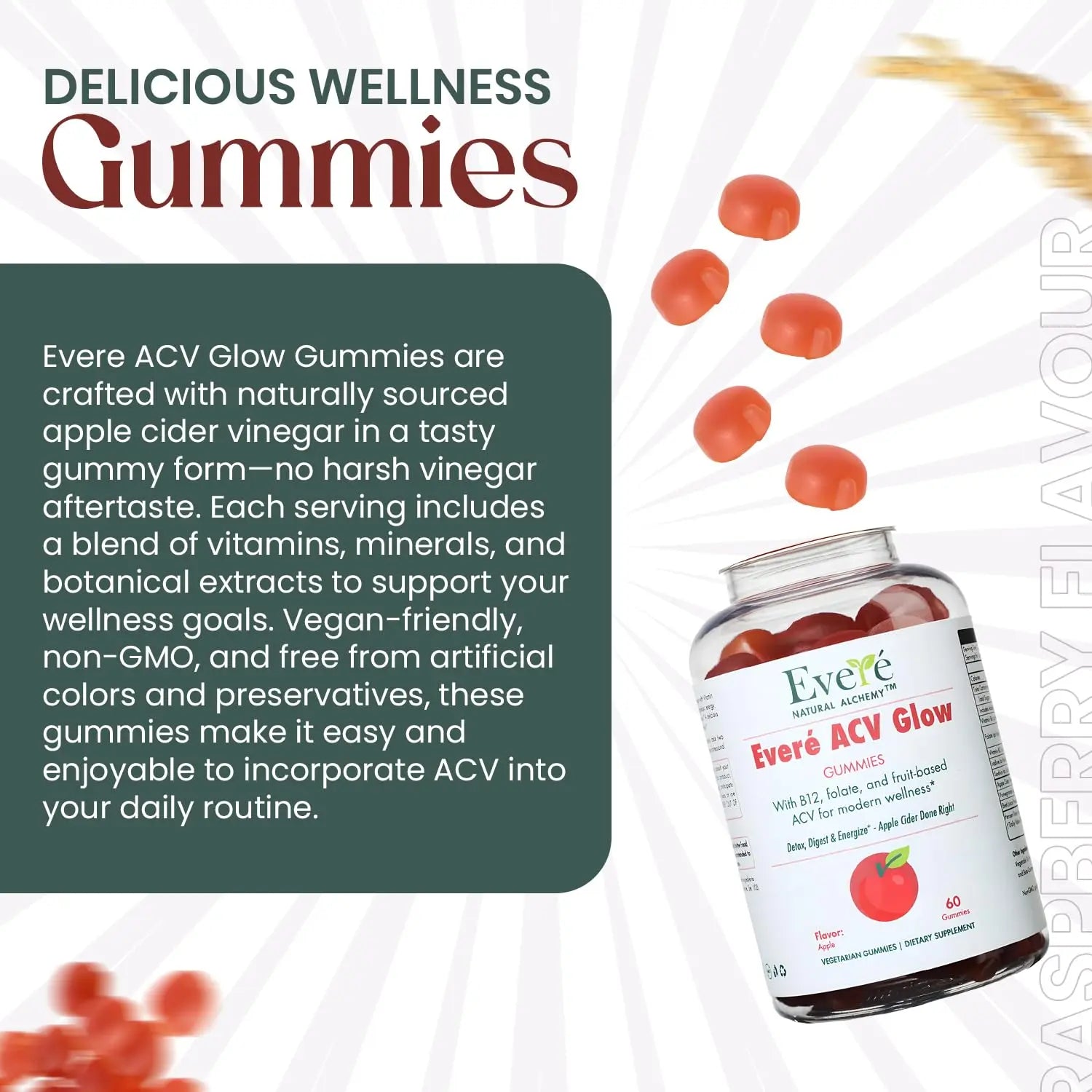 Everé ACV Glow Gummies – Apple Cider Vinegar with B12, B6, Iodine, Folate, Beetroot & Pomegranate – Daily Wellness Support for Energy & Balance The EverÉ Natural Alchemynz supplements