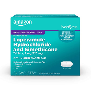 Amazon Basic Care Loperamide Hydrochloride 2 mg and Simethicone 125 mg Tablets, Multi-Symptom Relief, Anti-Diarrheal, Bloating and Cramps, Gas Relief, 24 Count Amazon Basic CareAu supplements