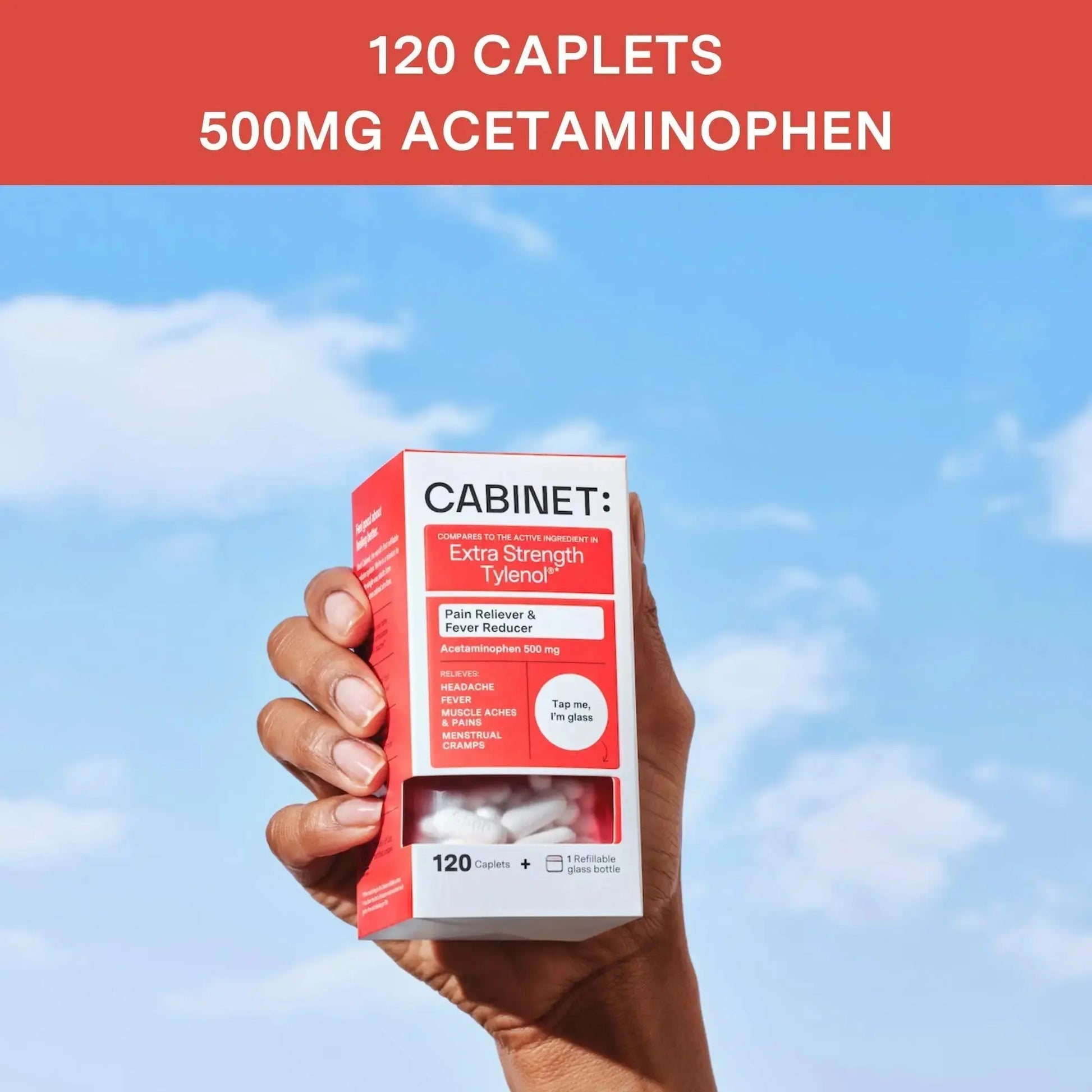 Cabinet: 500mg Acetaminophen for Headache Relief, Toothaches, Sore Throat, and Fever Reducer, 120 Tablets (Refill Pouch) Cabinet:Au supplements