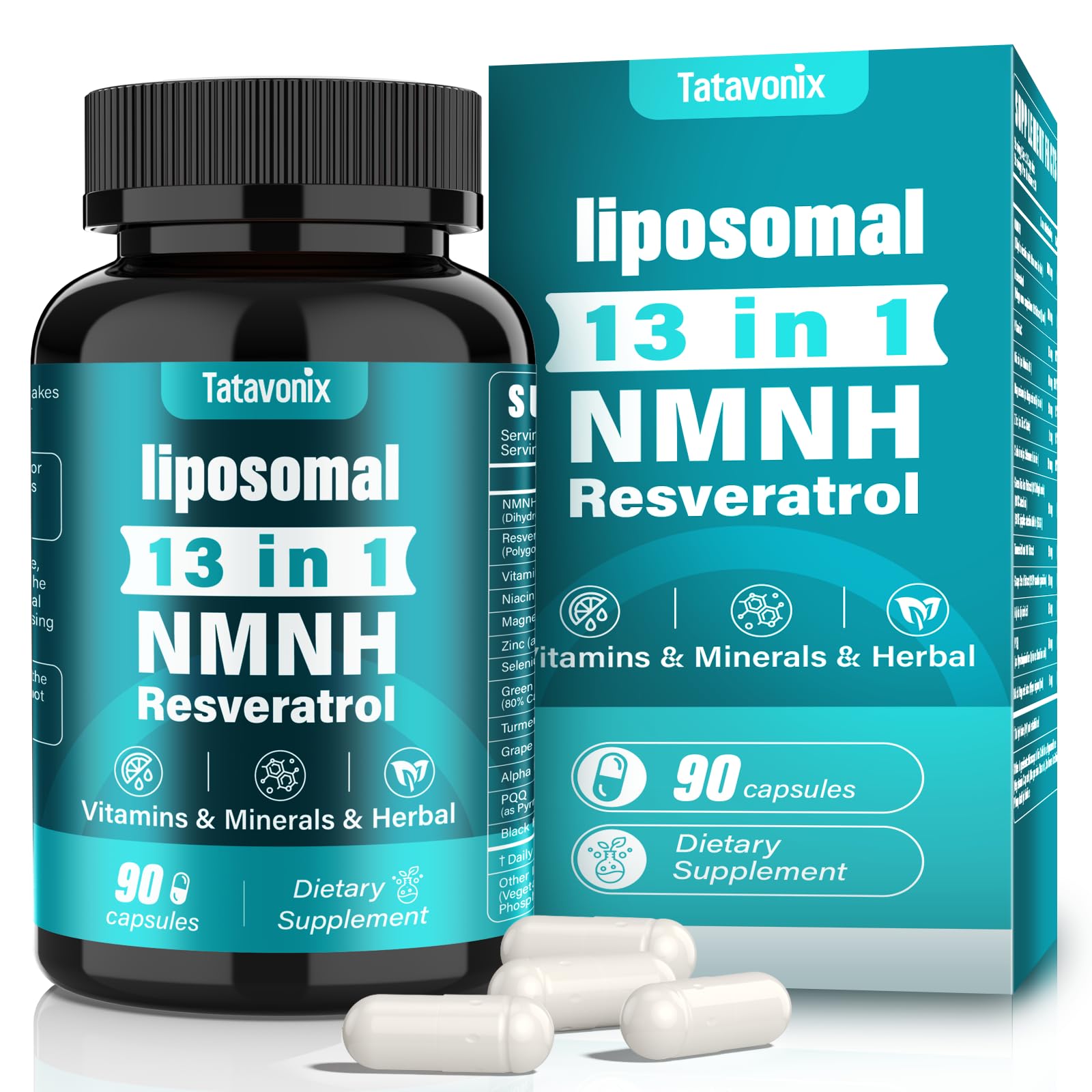 13 in 1 NMNH (Dihydronicotinamide Mononucleotide) 1000mg Per Serving, NMN Supplement Alternative with Liposomal NAD+ and Resveratrol, Non-GMO, Gluten-Free – for Anti-Aging, Energy, Focus – 90 Capsules TatavonixAu supplements