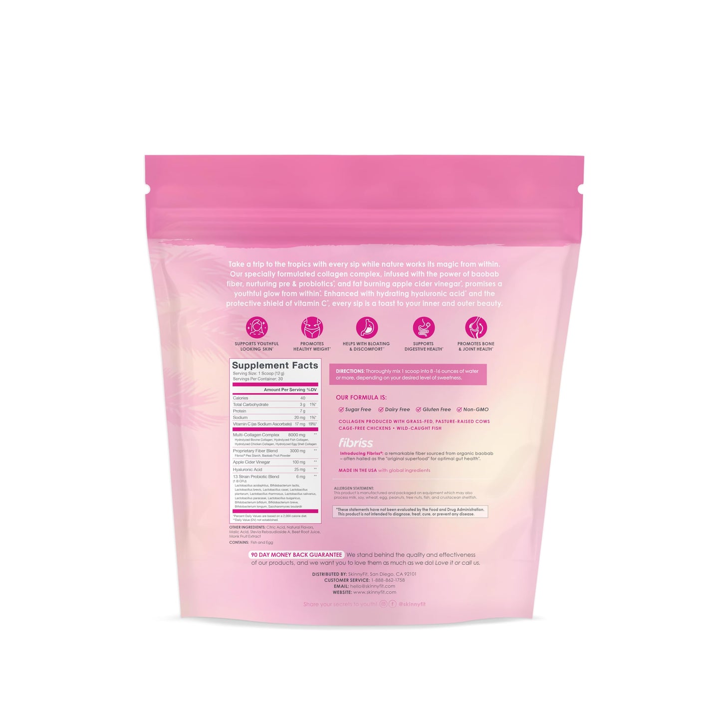 SkinnyFit Super Youth Tropical Punch Multi-Collagen Peptides + Probiotics, Baobab Fiber SkinnyFitUS supplements