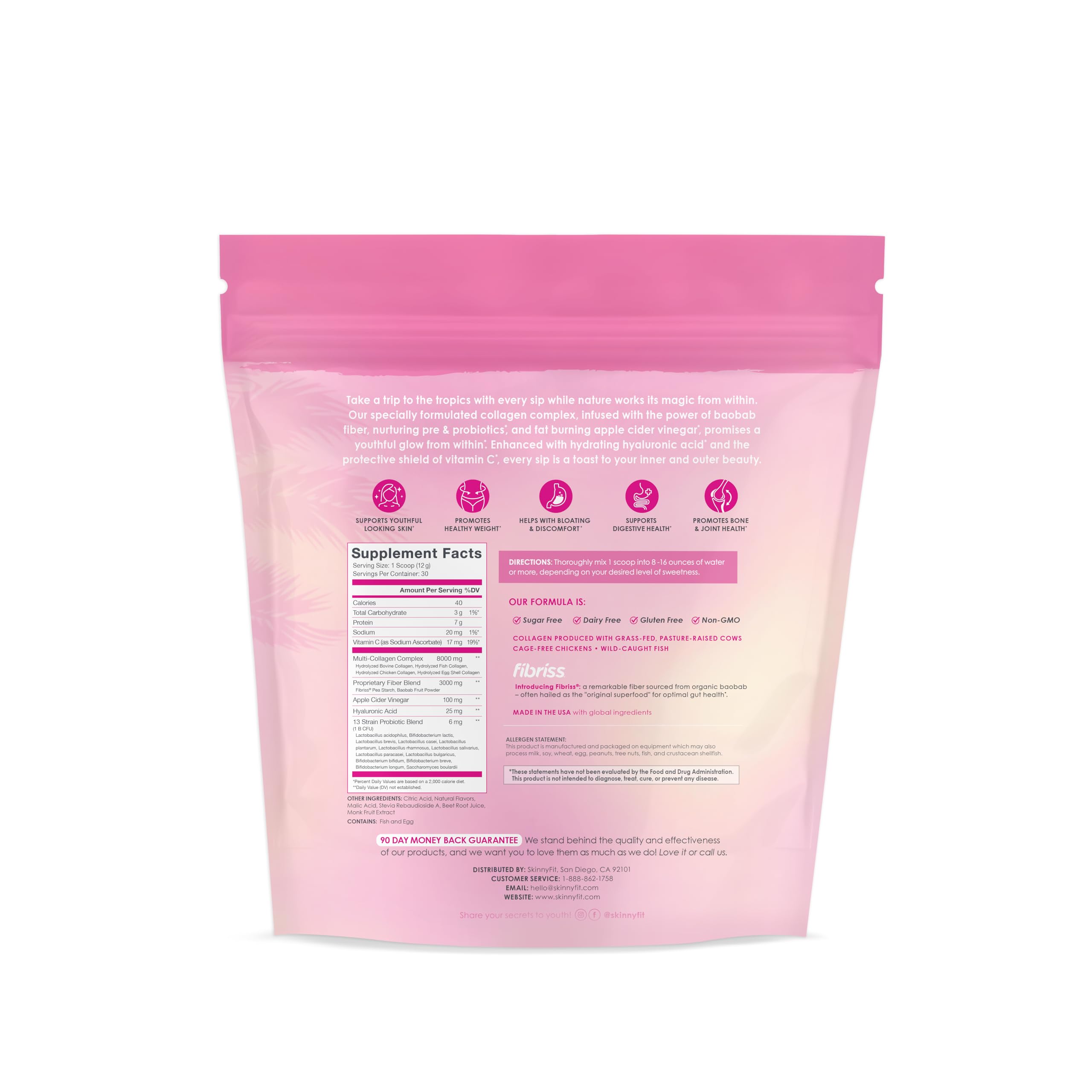SkinnyFit Super Youth Tropical Punch Multi-Collagen Peptides + Probiotics, Baobab Fiber SkinnyFitUS supplements