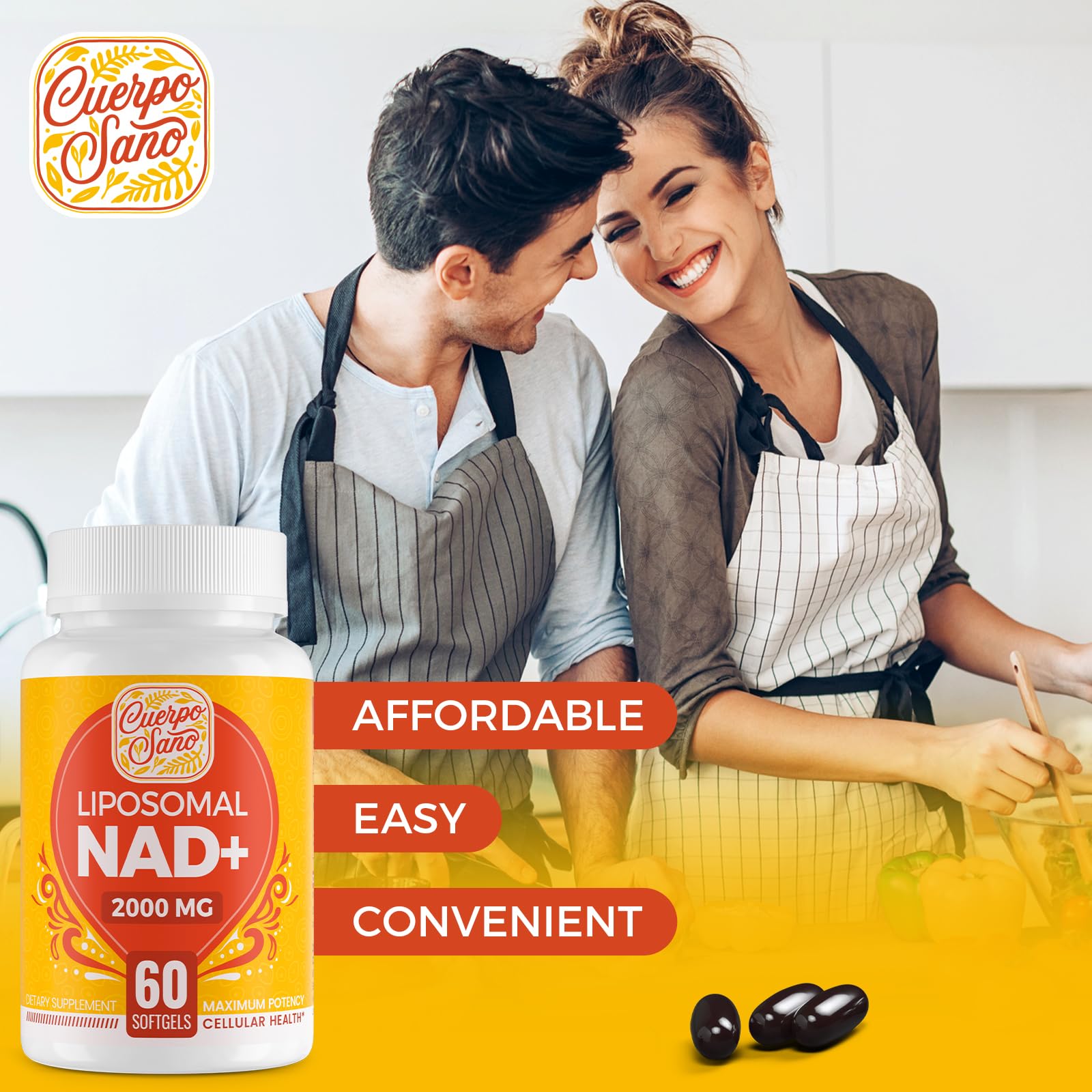 Cuerpo Sano 2000 MG NAD Supplement, Liposomal NAD+ with High Absorption, More Efficient Than Nicotinamide Riboside, Pure & Plus Boosting Supplement, Aging Defense, Metabolism & Cellular, 60 softgels Cuerpo SanoAu supplements