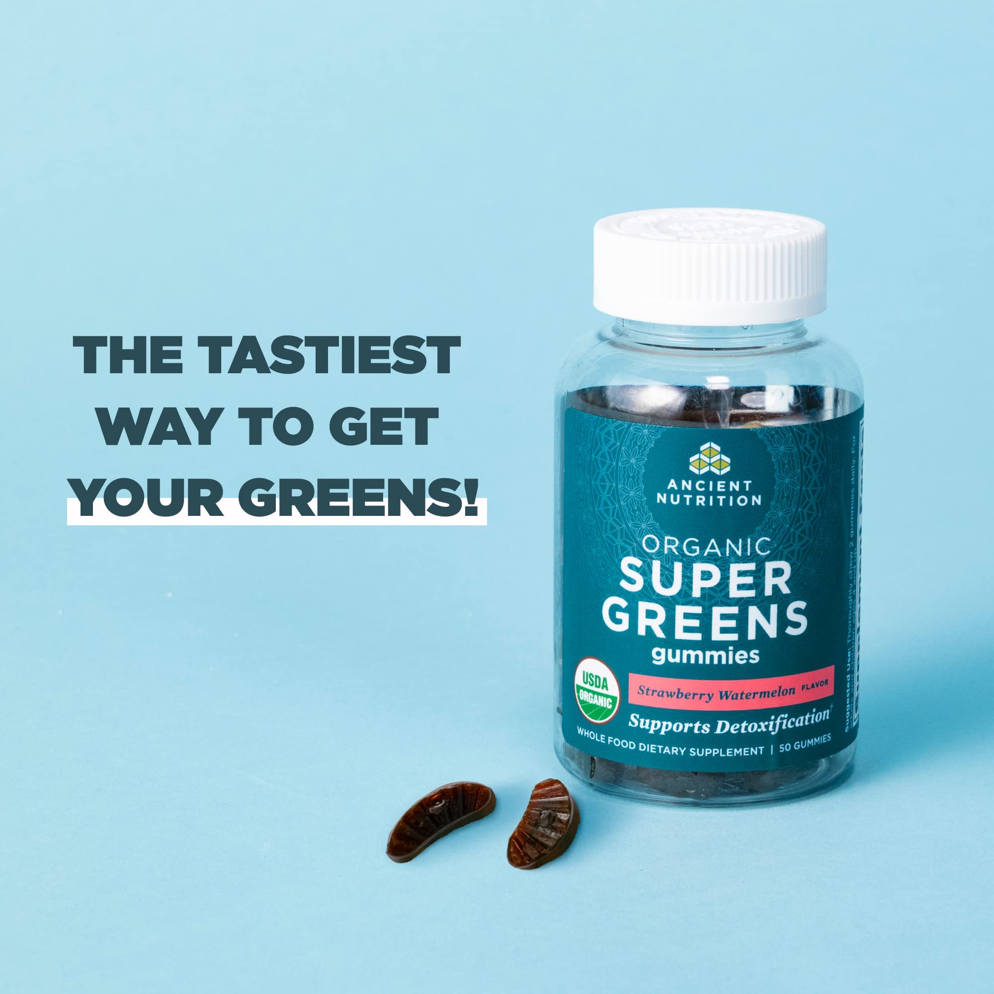 Ancient Nutrition Supergreens Gummy, Organic Superfood Gummy Made from Real Fruits, Vegetables and Herbs, for Digestive and Energy Support, 100 Count, Strawberry Watermelon Ancient NutritionAu supplements