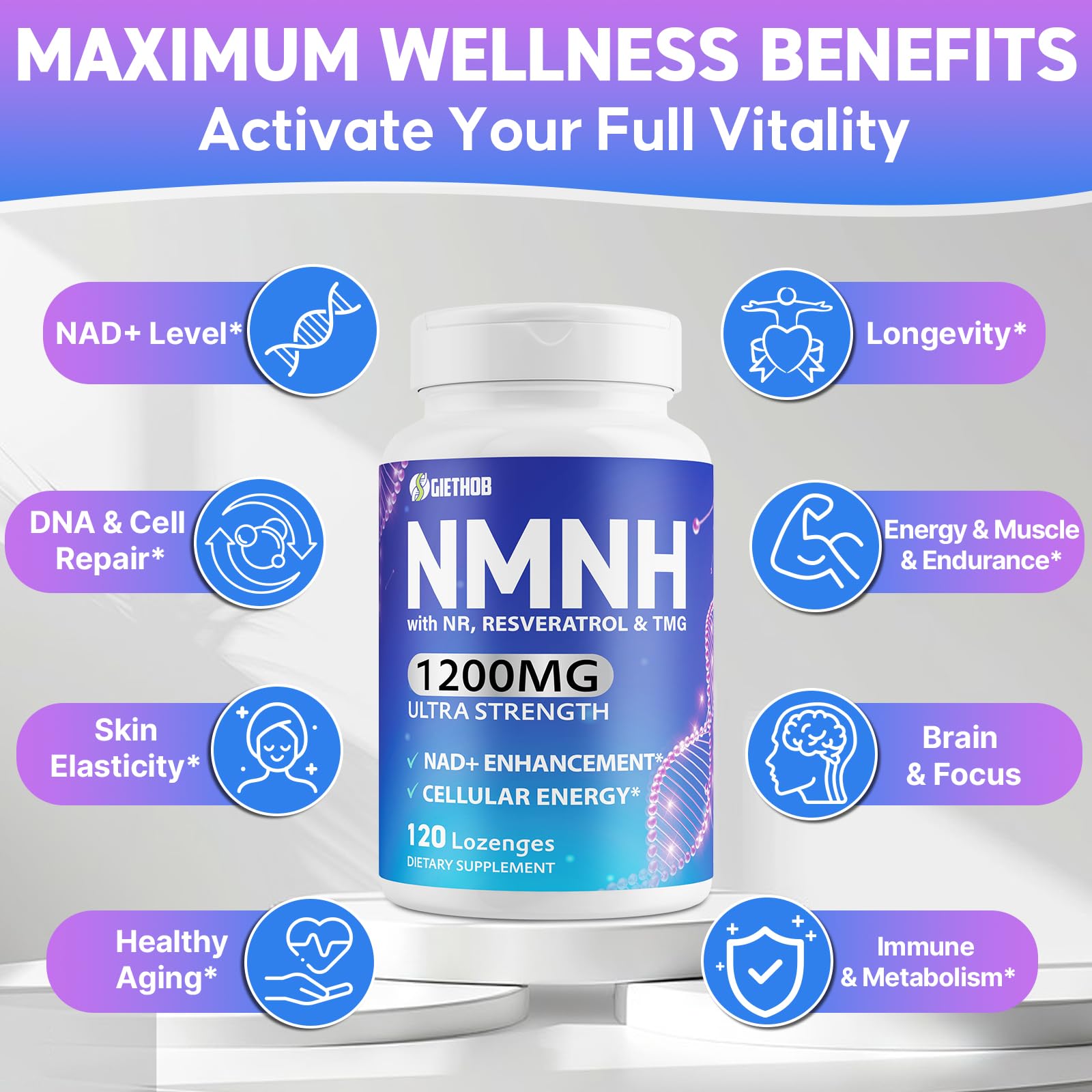 Wriayrui Sublingual NMNH (Dihydronicotinamide Mononucleotide), NMN Supplement Alternative, NAD+ Levels as We Age, Anti-Aging, Energy, NAD Resveratrol Supplement with w/NR, Resveratrol & TMG 120 Count WriayruiAu supplements