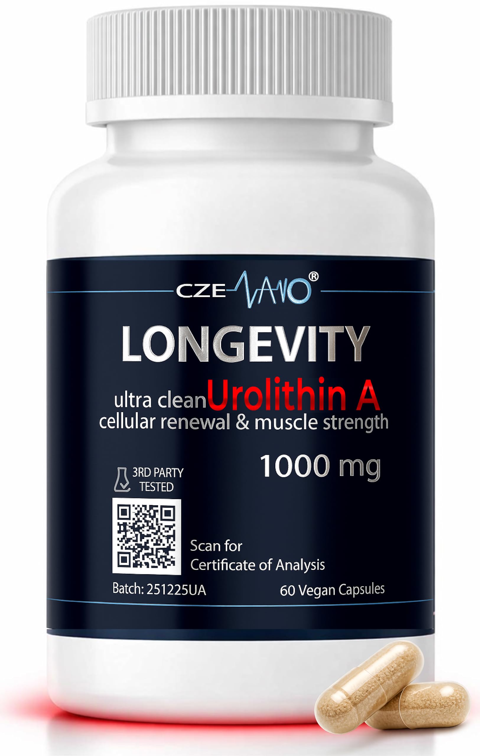 CzeNano Longevity – Ultra-Pure Urolithin A Supplement 1000 mg | Mitochondrial Support, Cellular Energy & Muscle Strength | Third-Party Tested COA | 60 Vegan Capsules CzeNanoAu supplements