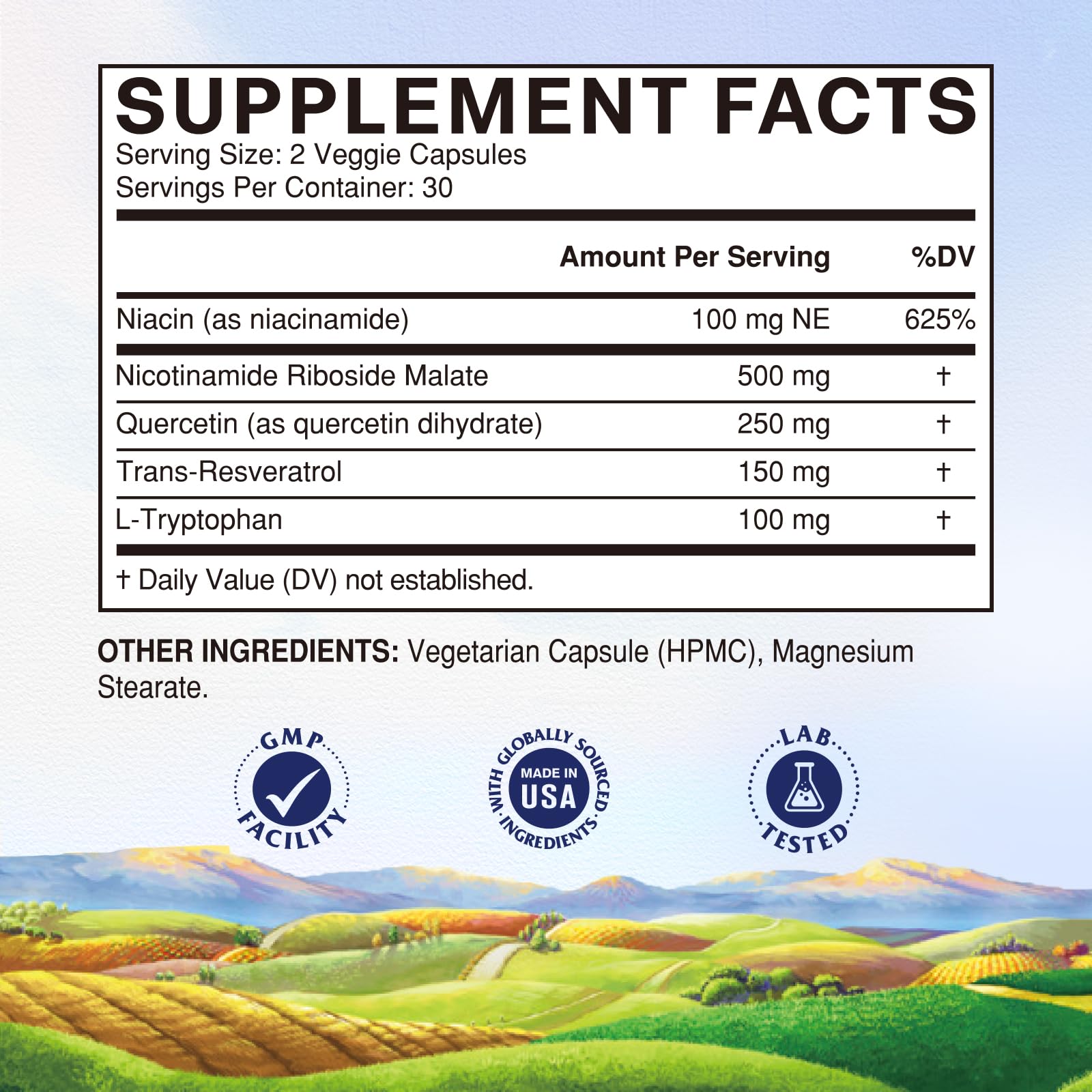 Vitalitown 5 in 1 NAD+, NMN Supplement Alternatives, Nicotinamide Riboside (NR), Trans-Resveratrol, Quercetin, Niacinamide, L-Tryptophan, for Cellular Energy, Heart, Skin, 60 Veggie Capsules VitalitownAu supplements