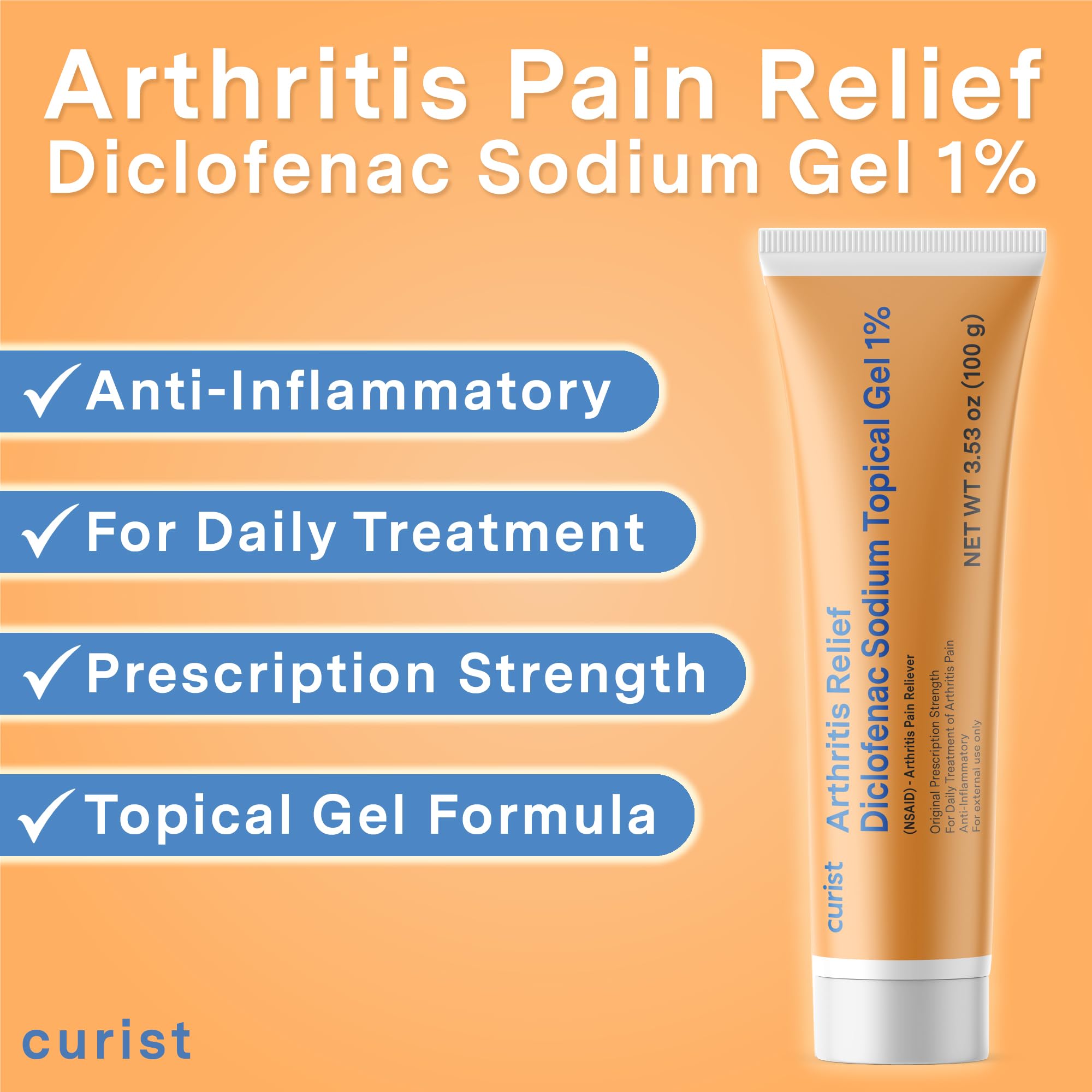Curist Diclofenac Sodium Topical Gel 1 Percent 100g for Arthritis Pain - Joint Pain Relief for Hand Pain, Foot Pain, Knee Pain, Elbow Pain & Ankle Pain - 1% - 3.53oz CuristAu supplements