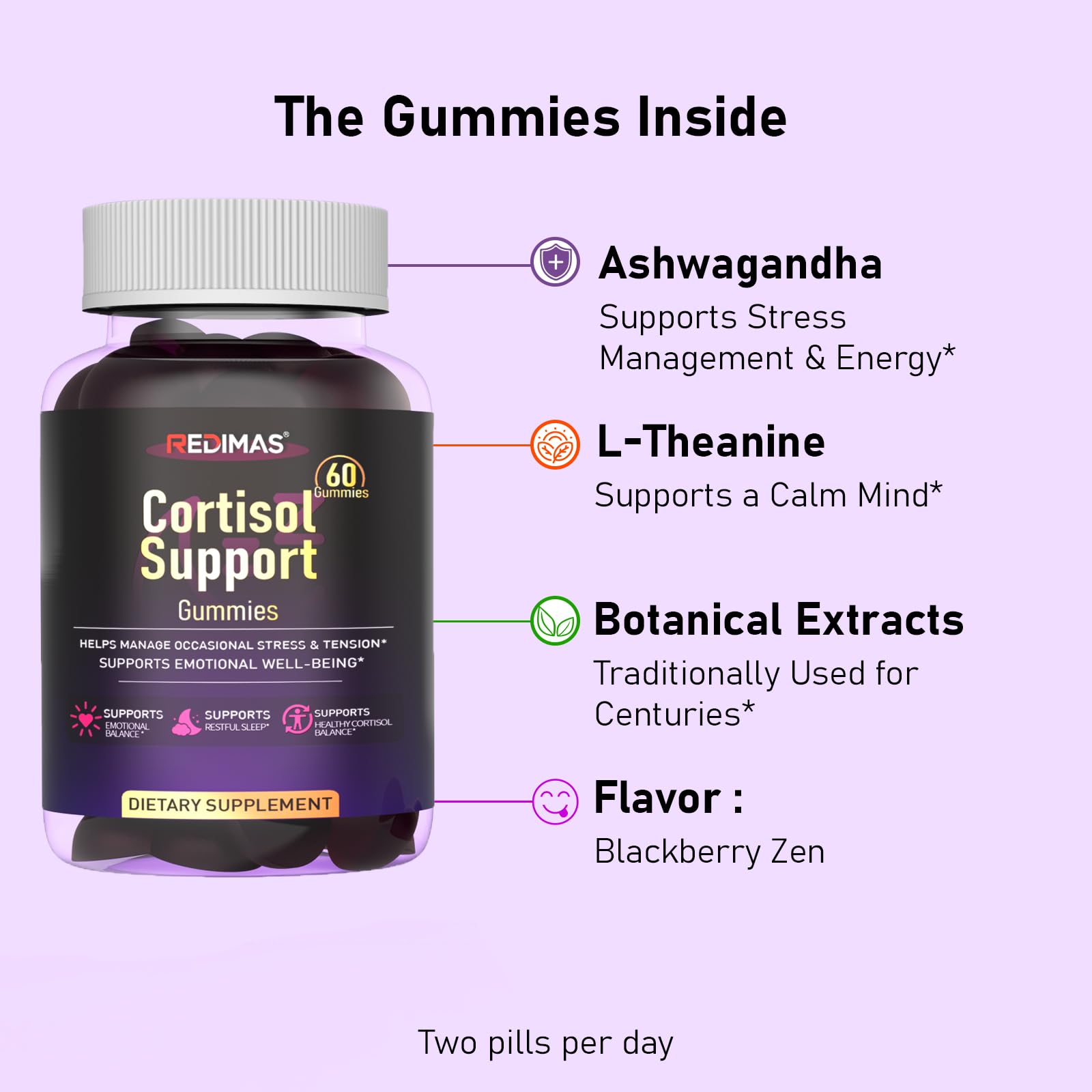 Redimas Cortisol Gummies for Women & Men with Ashwagandha, Magnesium, L-Theanine and Multivitamin, Vegan Chewable Gummies for Daily Lifestyle Balance, Convenient Adult Supplement, 60 Count RedimasAu supplements