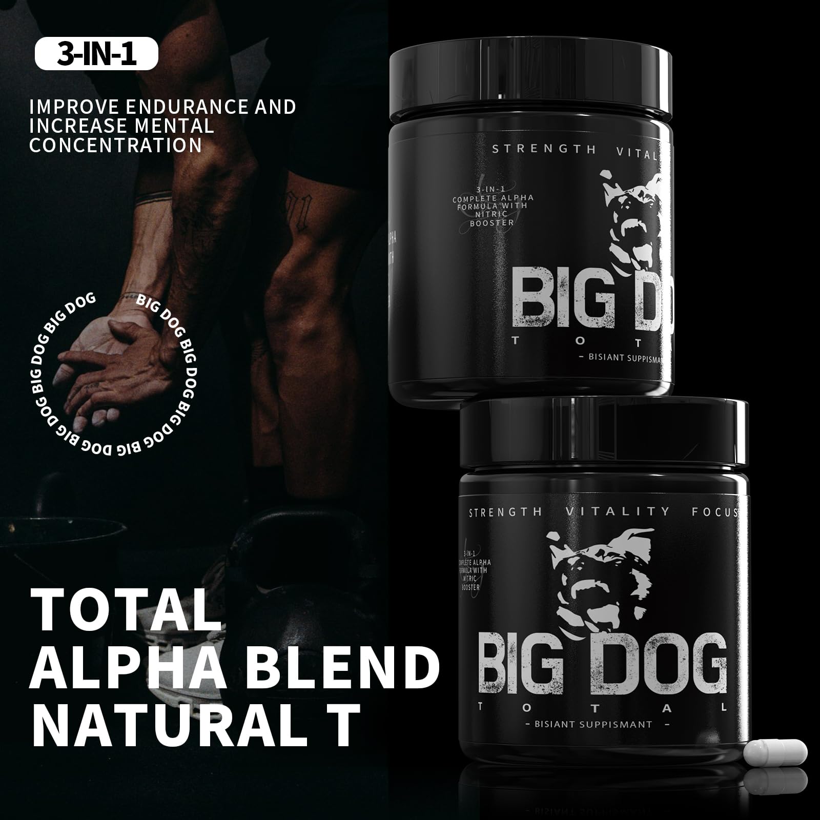 Big Dog Total Male 3-in-1 Total Alpha Blend Men’s Must-Have, Non-GMO - Natural Energy & Endurance Support, 60 Count (Big Dog Total - 1Pcs) FMRFMRAu supplements