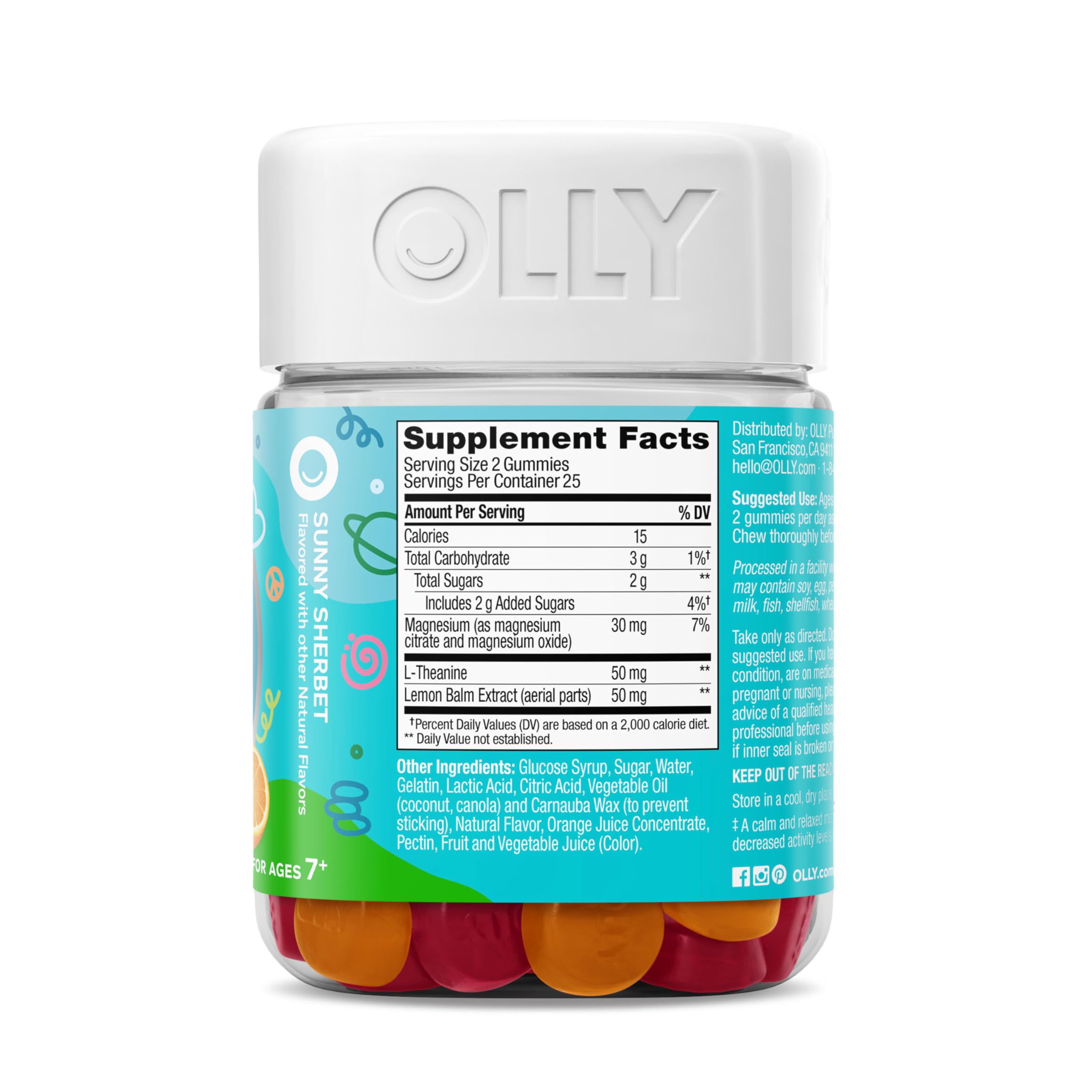 OLLY Kids Chillax Gummy, For a Calm and Relaxed Mood*, Magnesium, L-Theanine, Lemon Balm Extract, Chewable Supplement, Sherbet Flavored, 25 Day Supply - 50 Count OLLYAu supplements