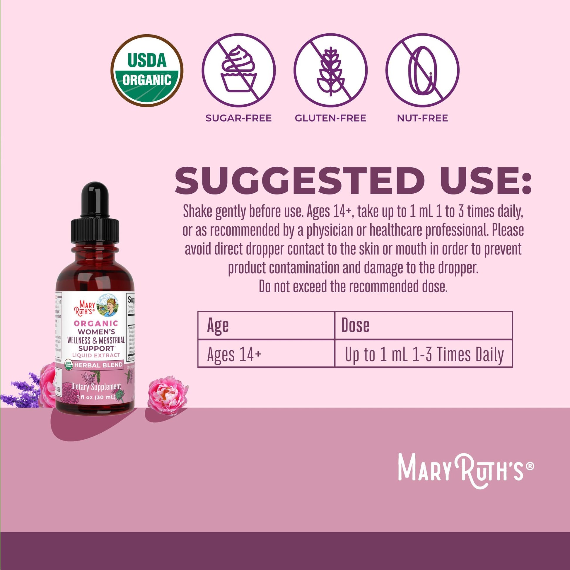 MaryRuth Organics USDA Organic Women's Wellness Liquid Herbal Supplements | Includes Stinging Nettle, Raspberry Leaf, Eleuthero Root, Chaste Tree Berry | Menstrual Support | Non-GMO, Vegan MARYRUTH'SUS supplements