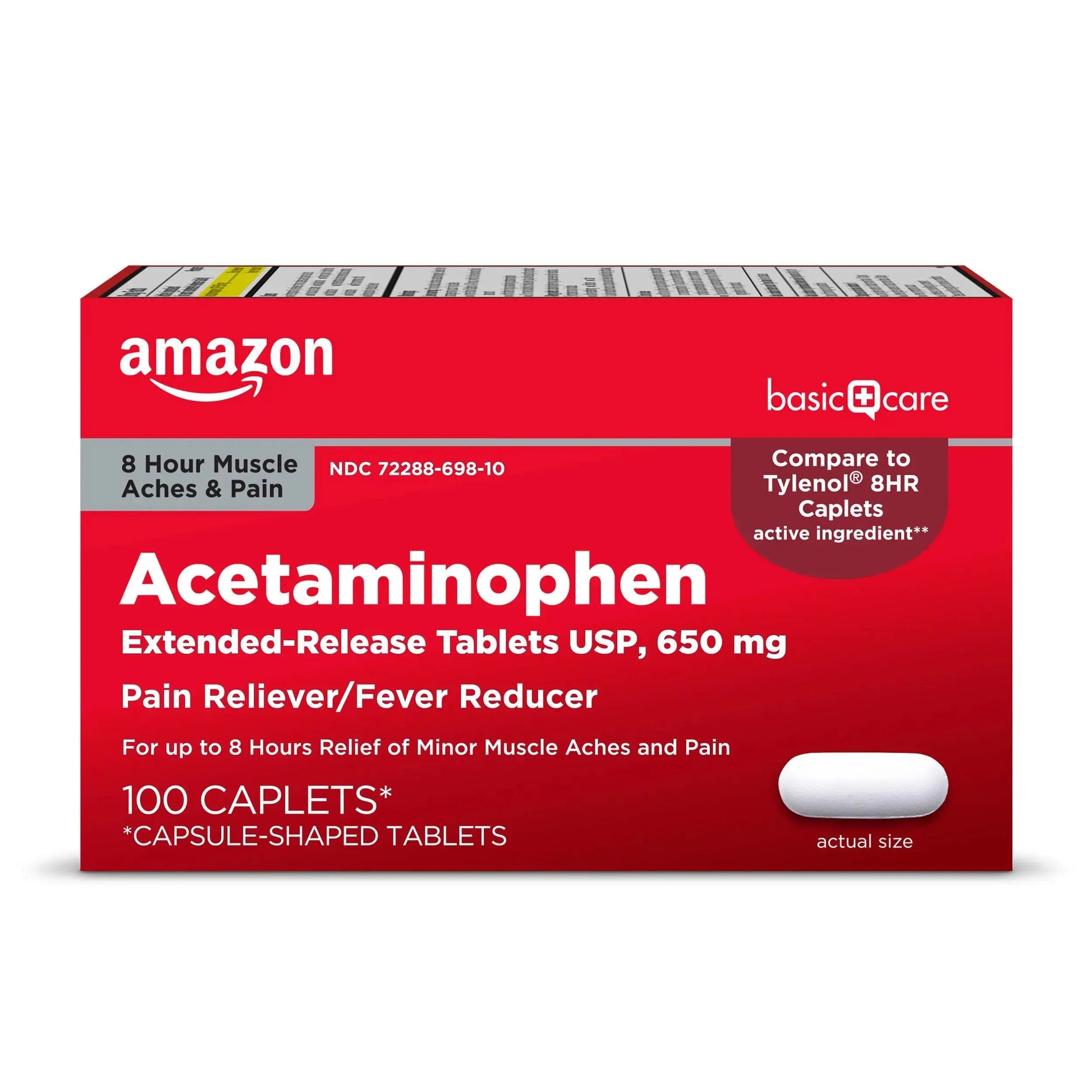 Amazon Basic Care Acetaminophen Extended-Release Tablets, 650 mg, Pain Reliever, Fever Reducer, 8 Hour Relief, 100 Count Amazon Basic CareAu supplements
