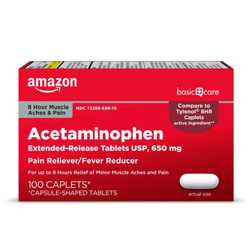 Amazon Basic Care Acetaminophen Extended-Release Tablets, 650 mg, Pain Reliever, Fever Reducer, 8 Hour Relief, 100 Count Amazon Basic CareAu supplements